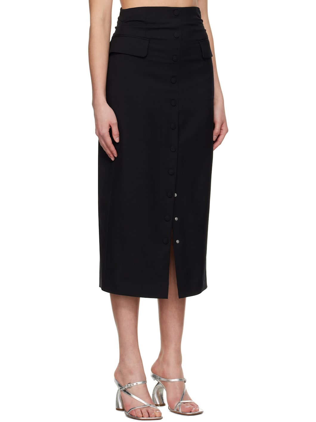 Black Wool Midi Skirt - 2
