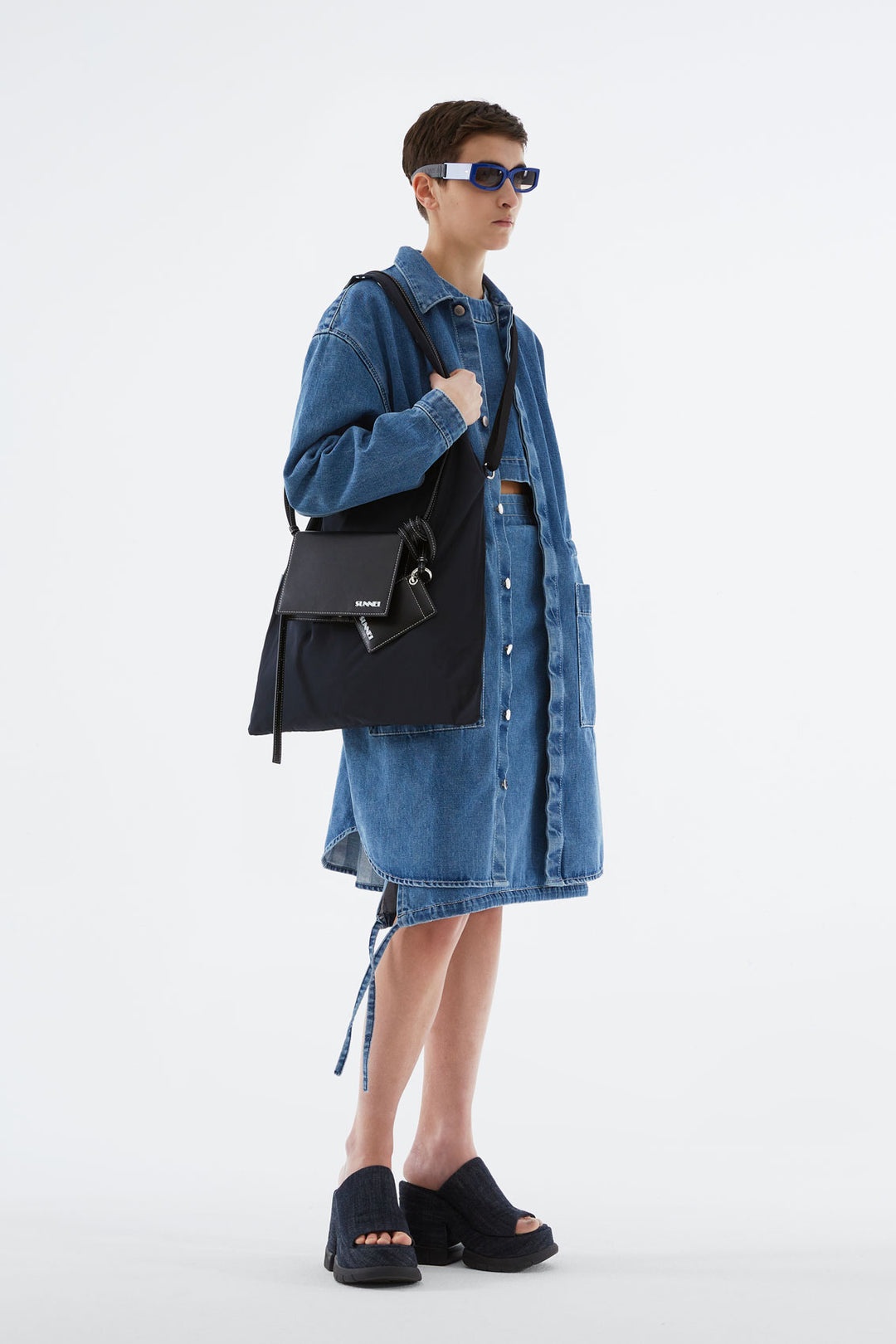 WASHED DENIM LONG OVER SHIRT - 1