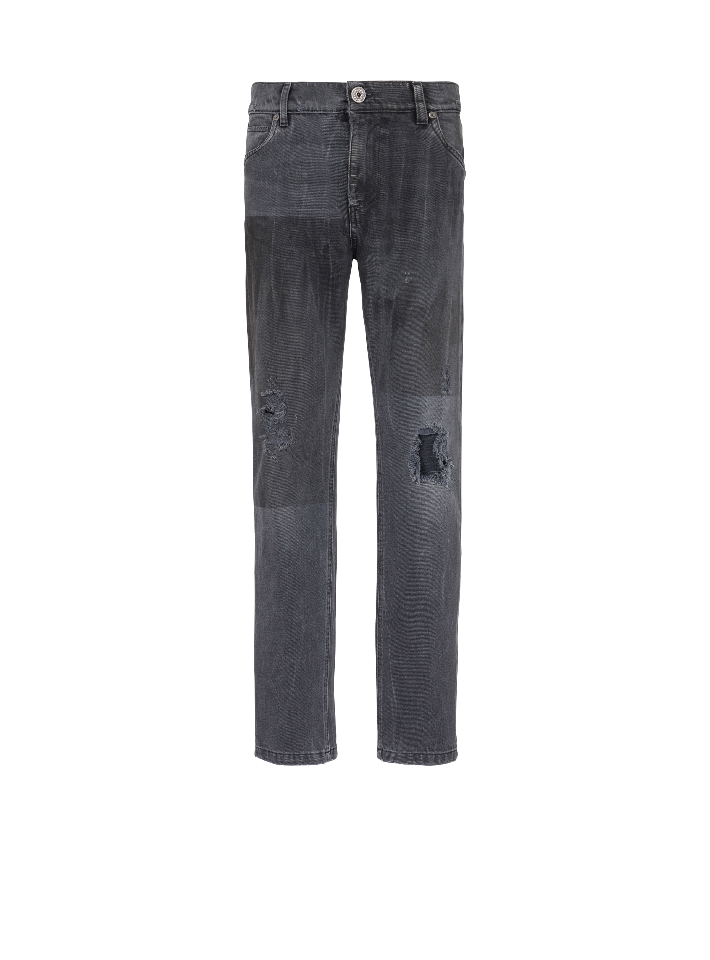 Faded denim patchwork jeans - 1