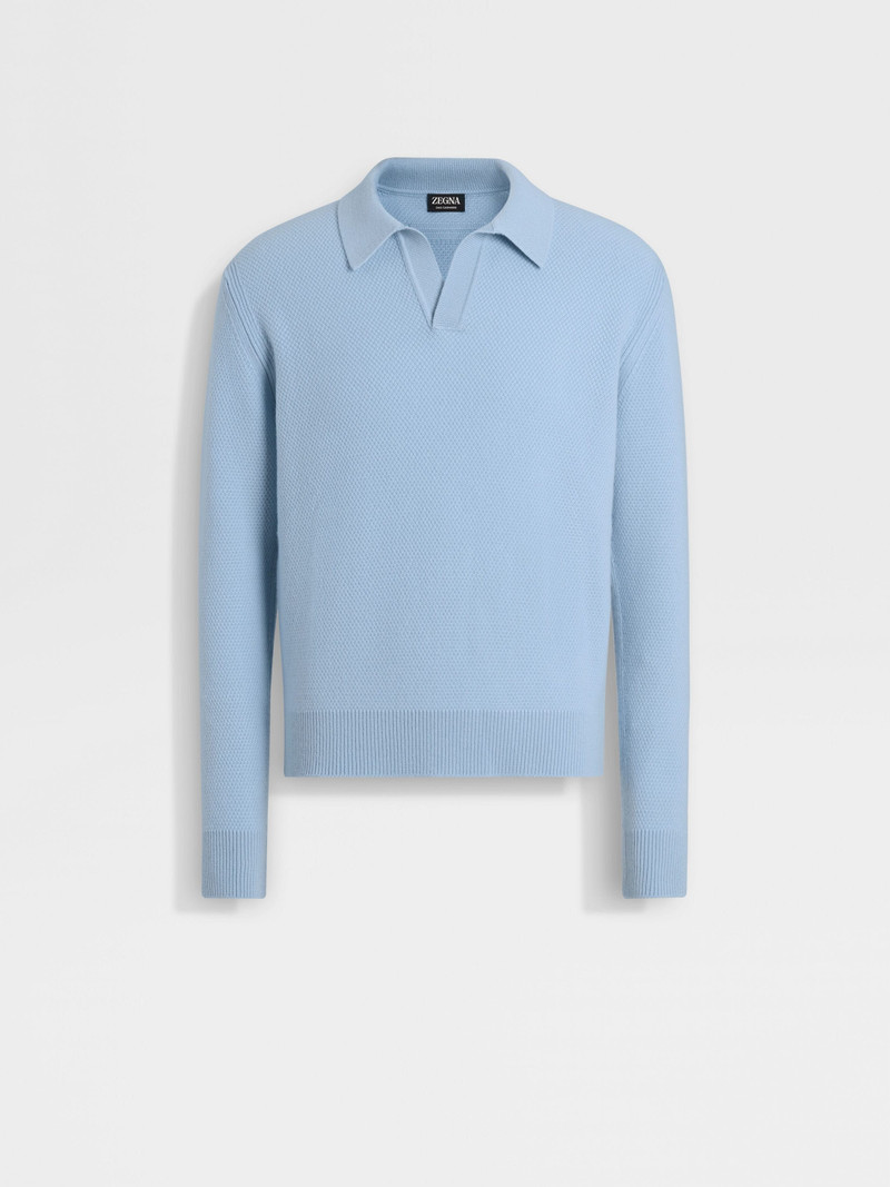 LIGHT BLUE MÉLANGE 오아시스 CASHMERE 폴로 SHIRT - 1
