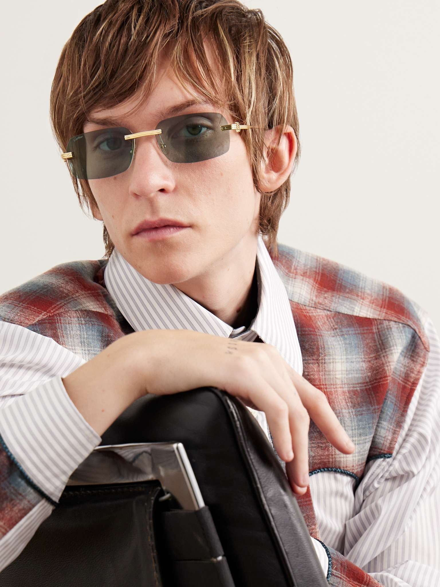 Rimless Rectangular-Frame Gold-Tone Sunglasses - 2