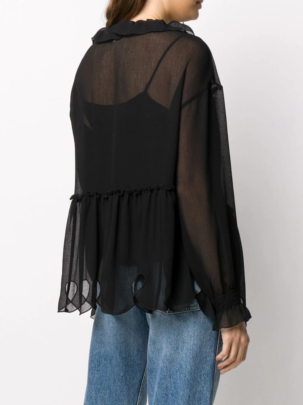 sheer tie-neck blouse - 4