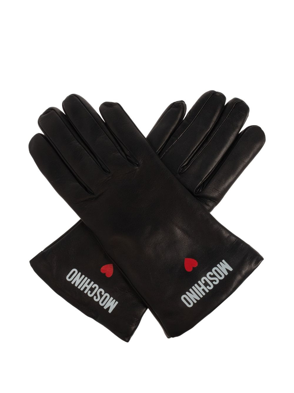 logo-heart leather gloves - 2