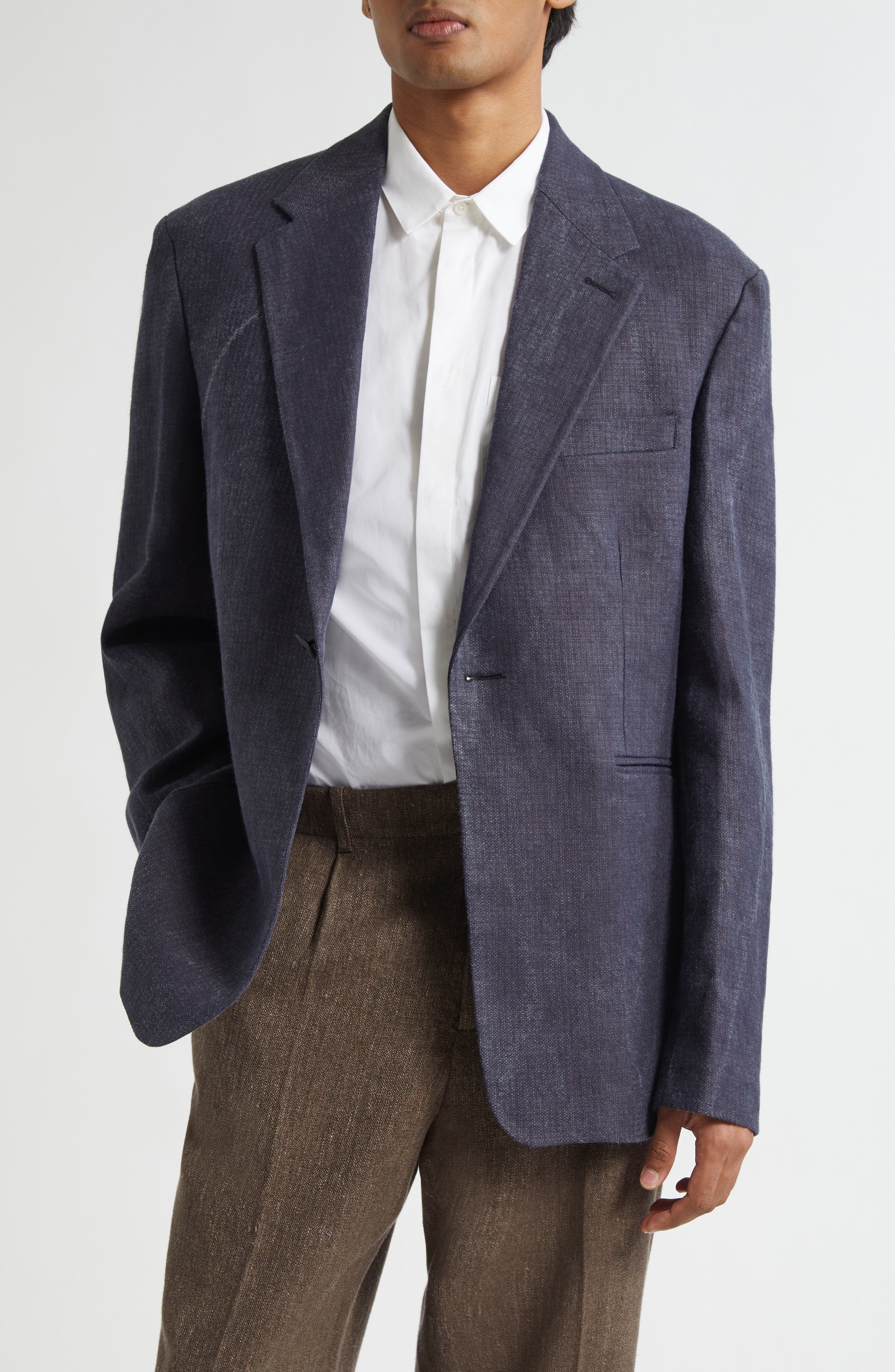 OUR LEGACY Unconstructed Shinjuku Linen Blazer in Charcoal Bourdeaux Flow Weave at Nordstrom - 1