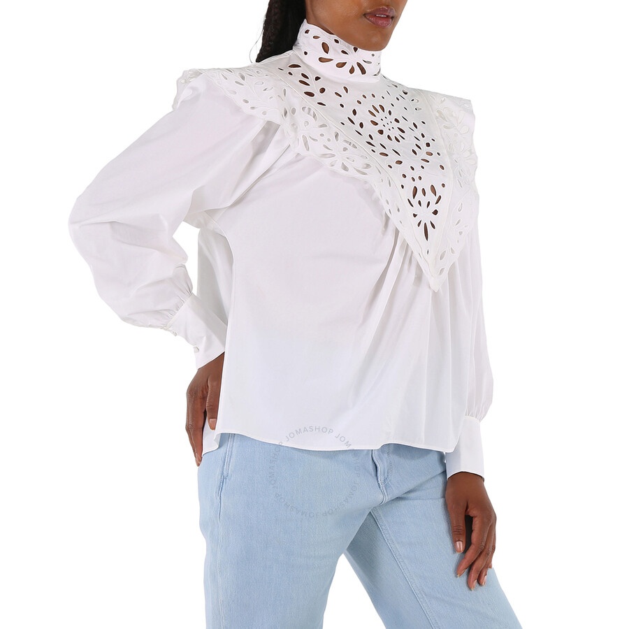 Chloe Ladies White Cotton Poplin High-Neck Shirt - 4
