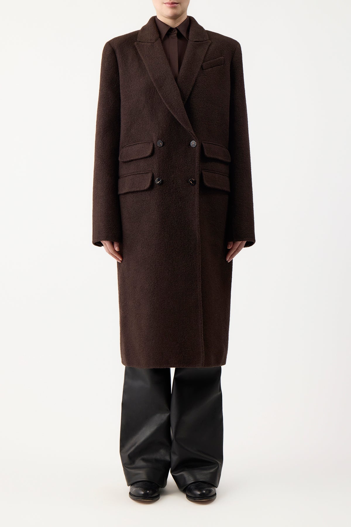 Reed Coat in Chocolate Recycled Cashmere Felt - 3