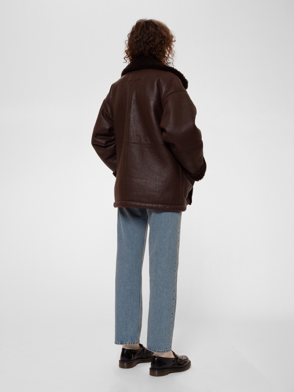 Eva Shearling Coat Dark Brown - 4