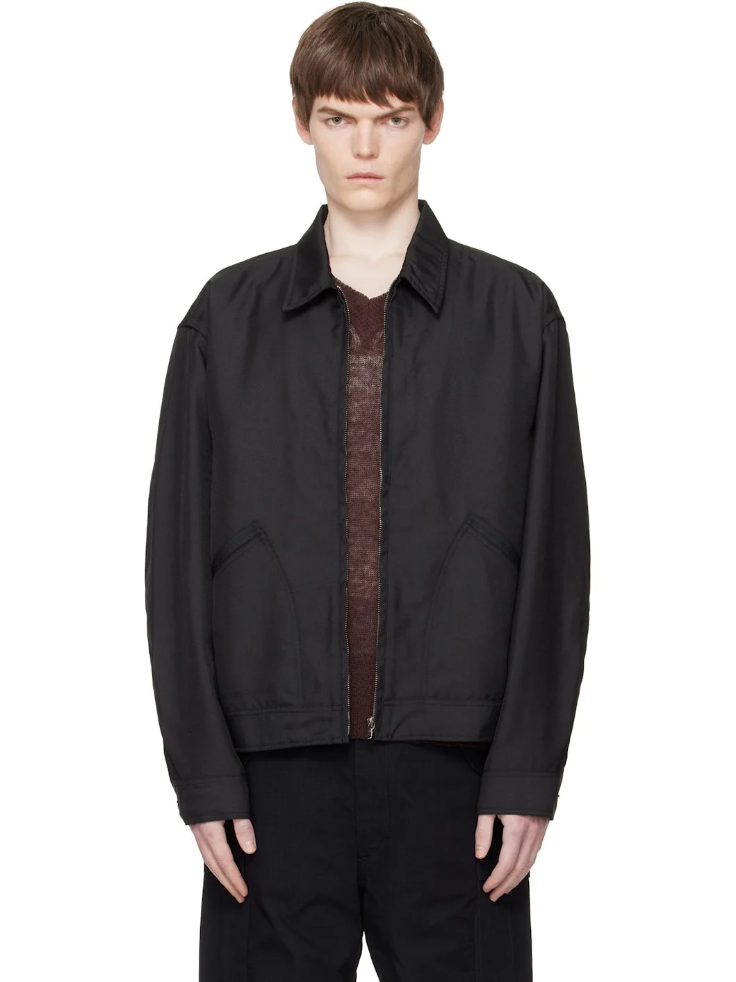 Black Polyester Twill Deck Jacket - 1