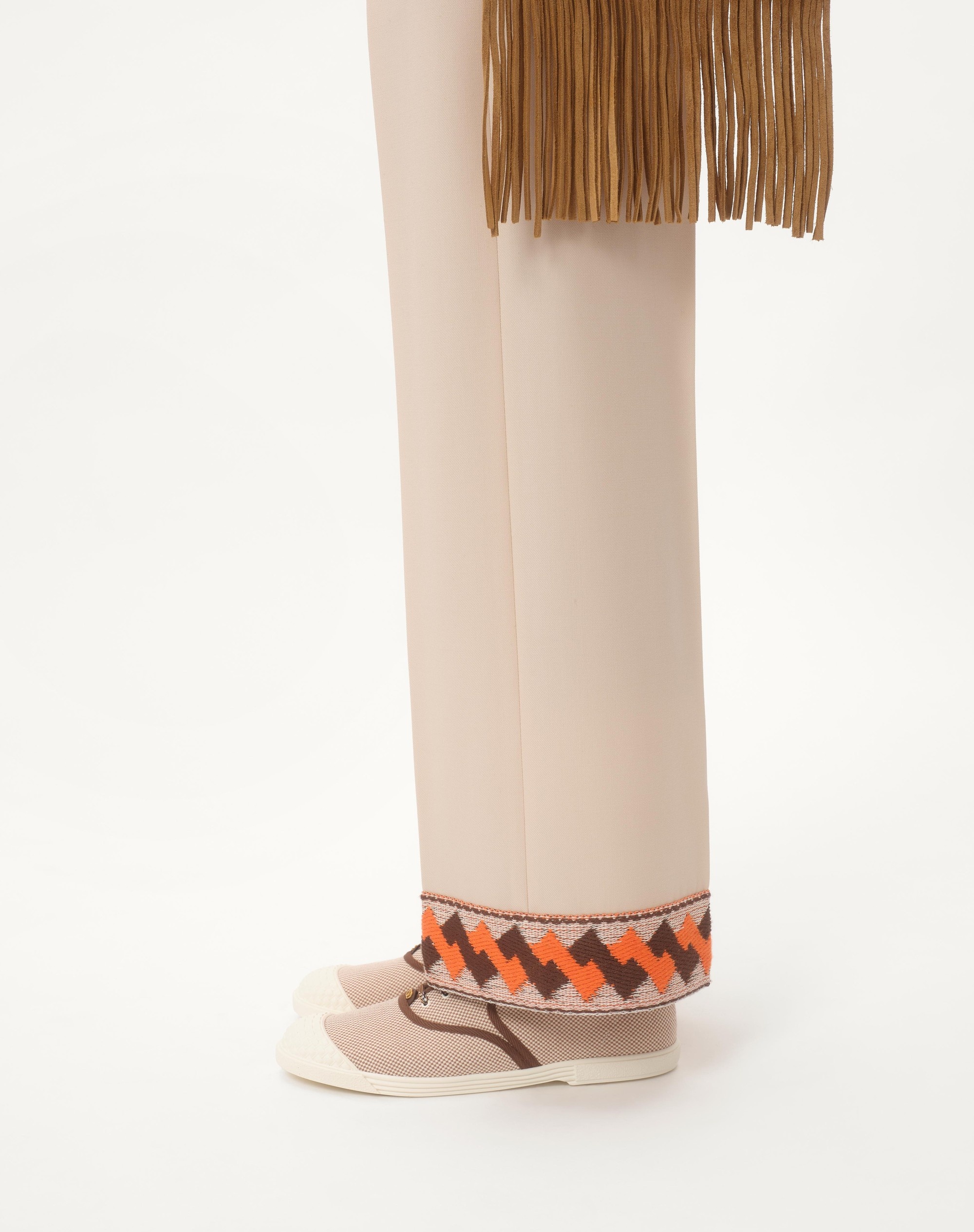 WOOL GABARDINE TROUSERS WITH JACQUARD HEM - 3