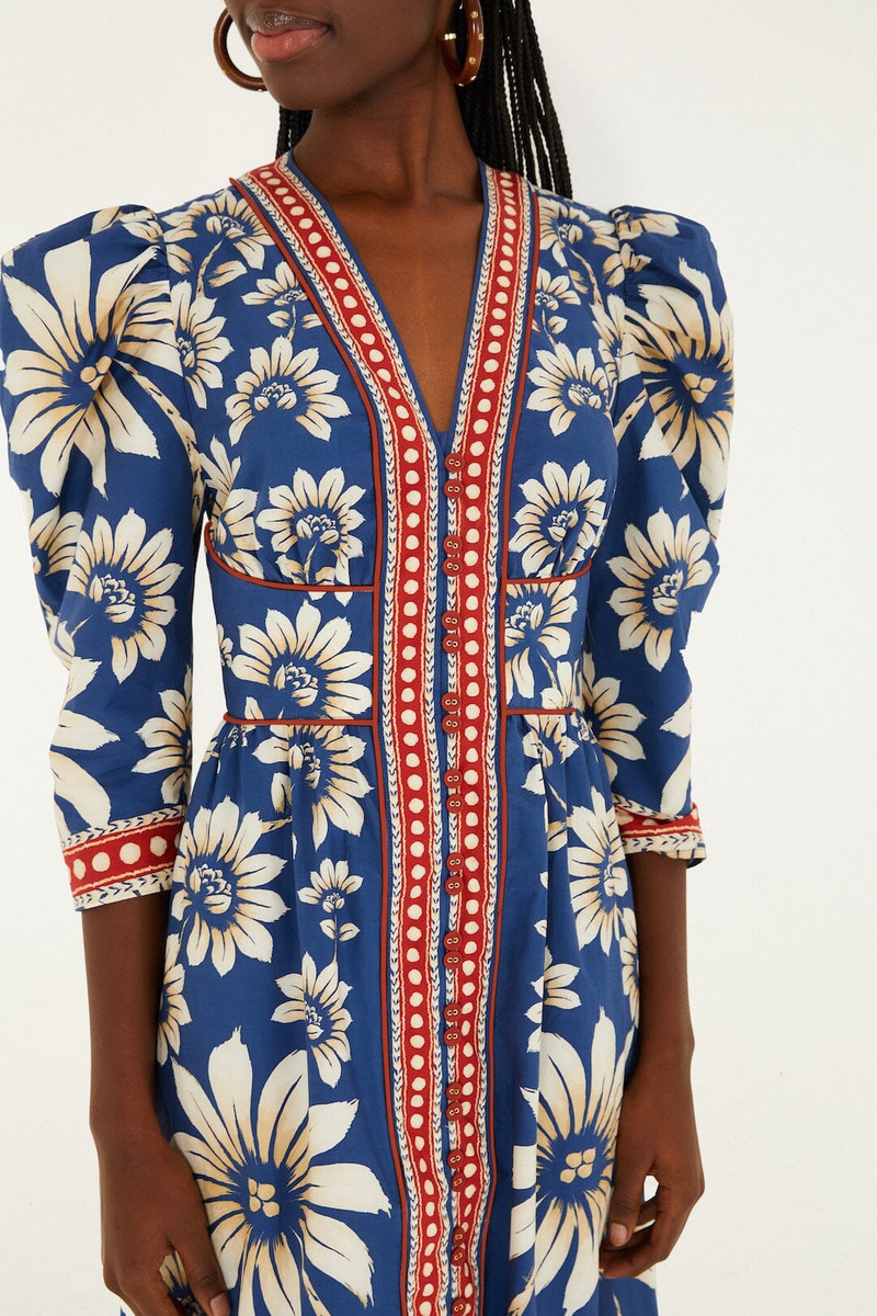 FARM RIO Blue Luna Puff Sleeve Organic Cotton Maxi Dress outlook