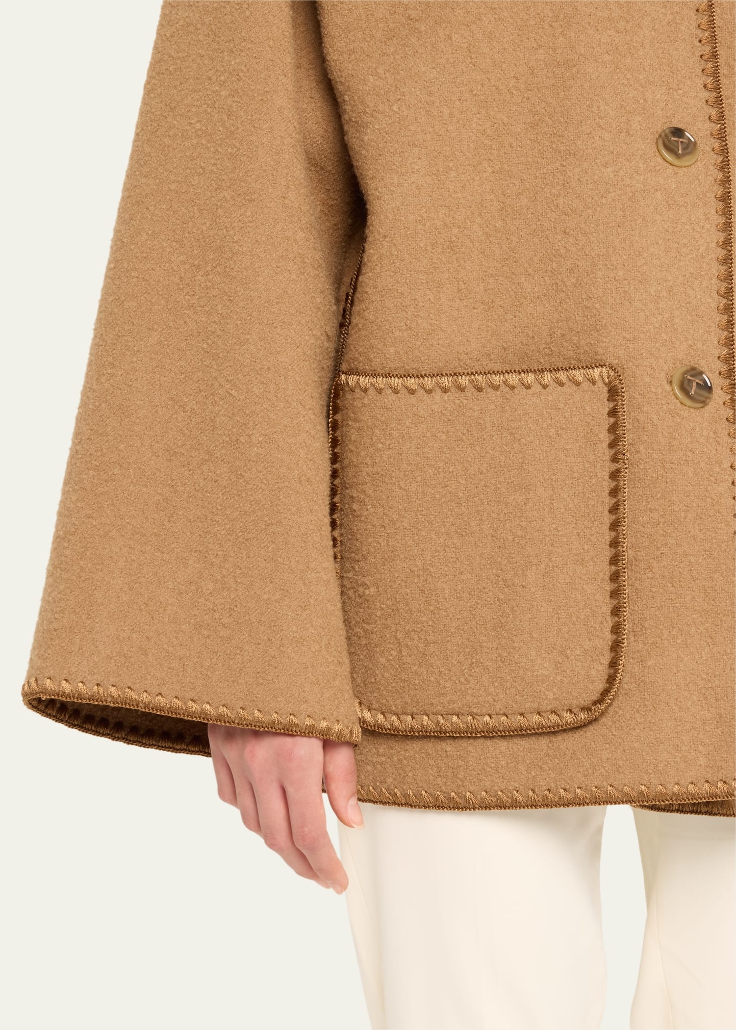 Fringe Embroidered Scarf Wool Jacket - 5