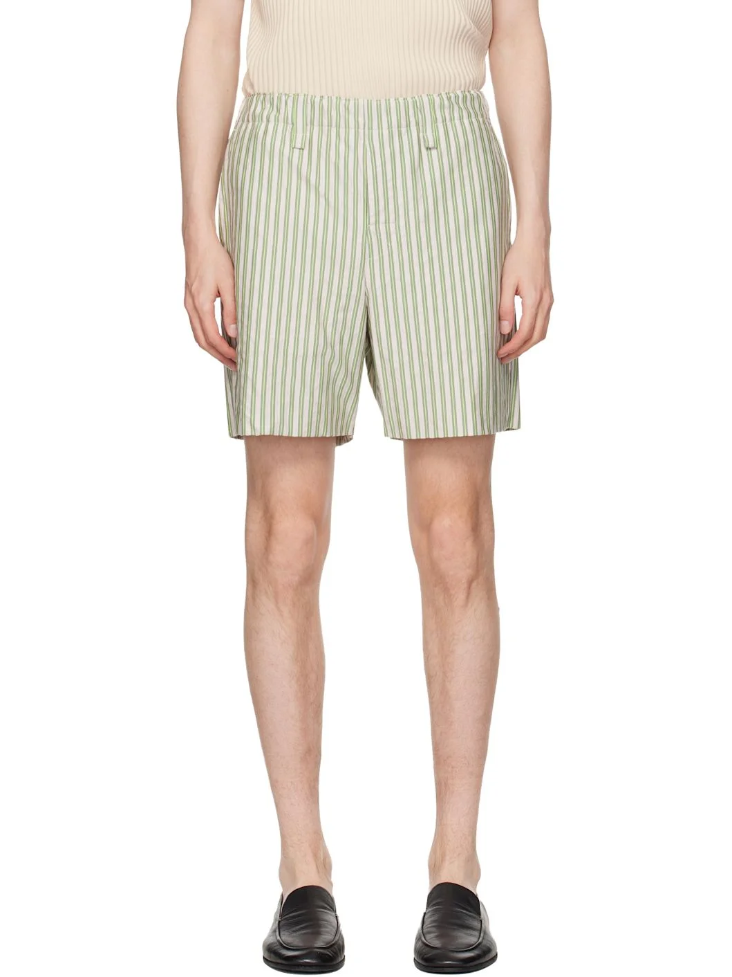 Green & Beige Stripe Jersey Shorts - 1