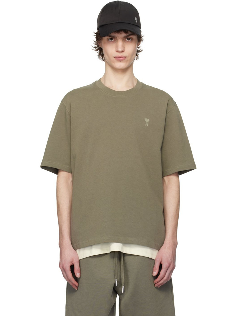 Taupe Cotton Tonal Ami de Coeur T-shirt 1