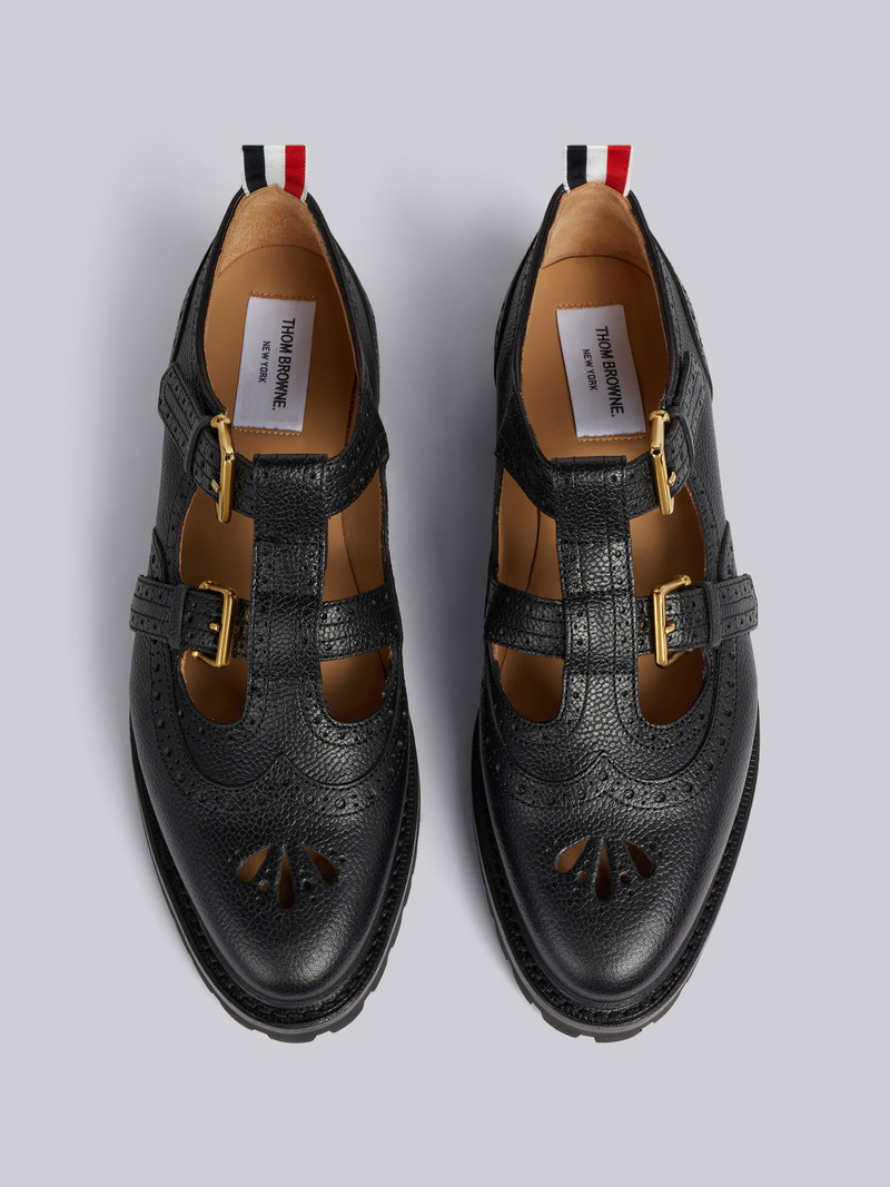 Black Pebble Grain Leather Commando Sole 2-strap Brass Buckle Thom John 4