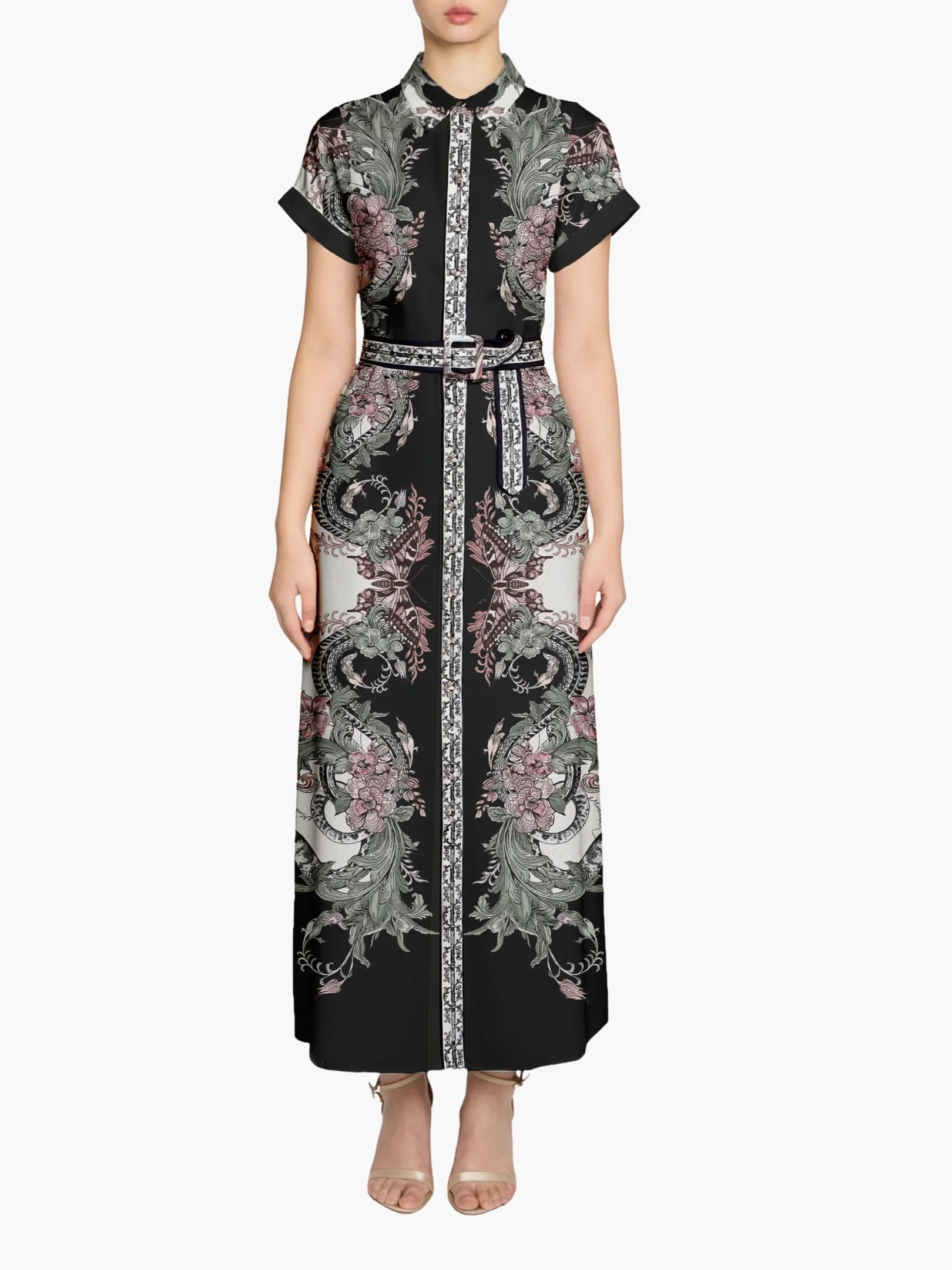 BELTED TWILL SHIRT MAXI DRESS - 1