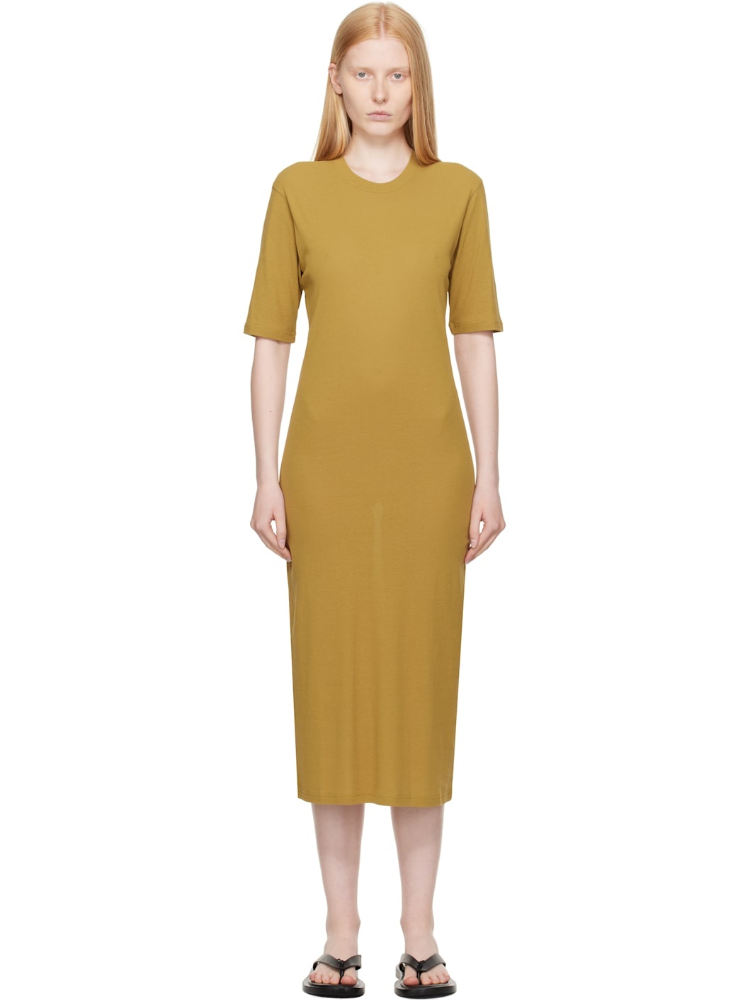Khaki Cotton Short Sleeve Maxi Dress - 1