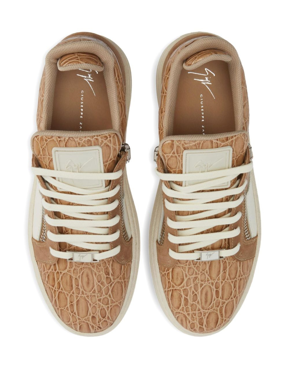 crocodile-effect zip low-top sneakers - 3
