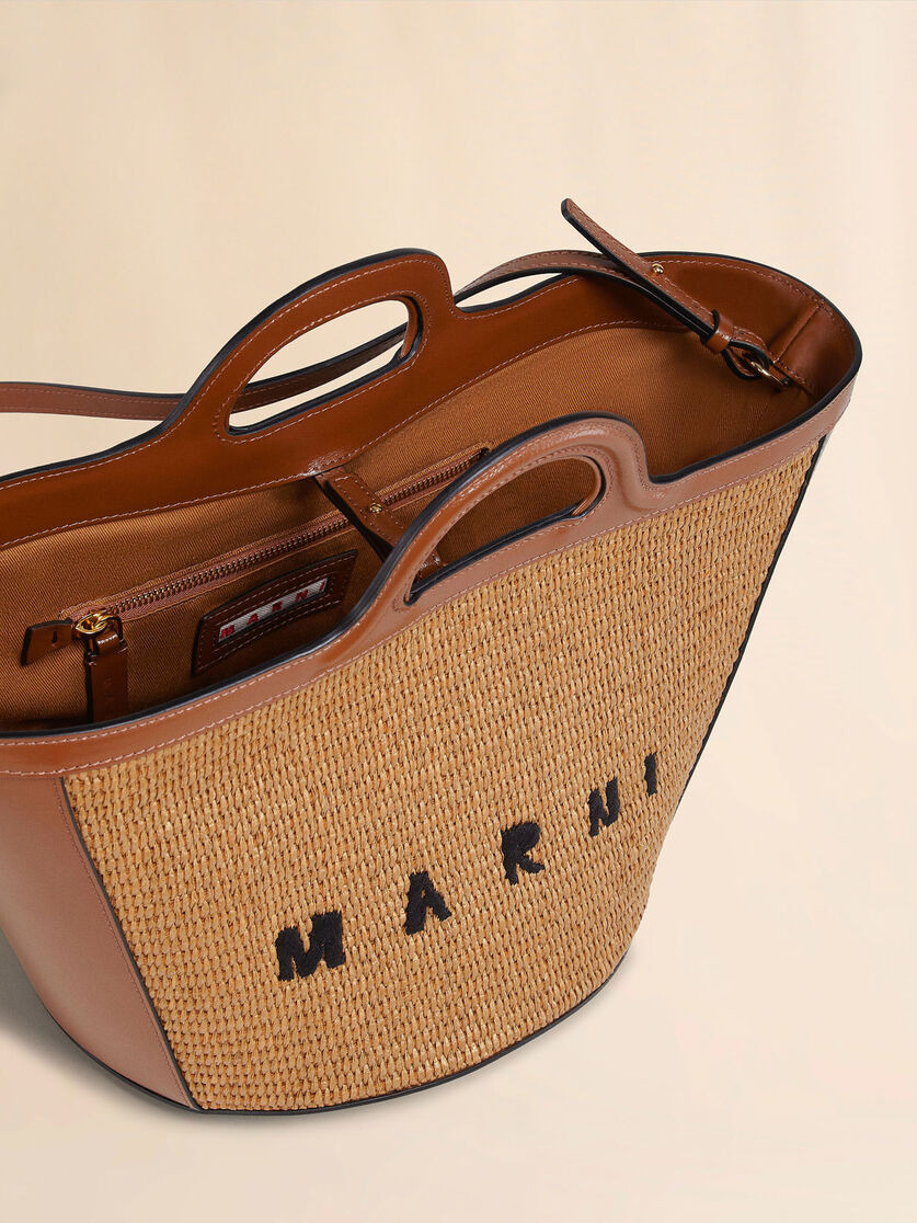 TROPICALIA SMALL BAG IN BROWN LEATHER AND RAFFIA - 5