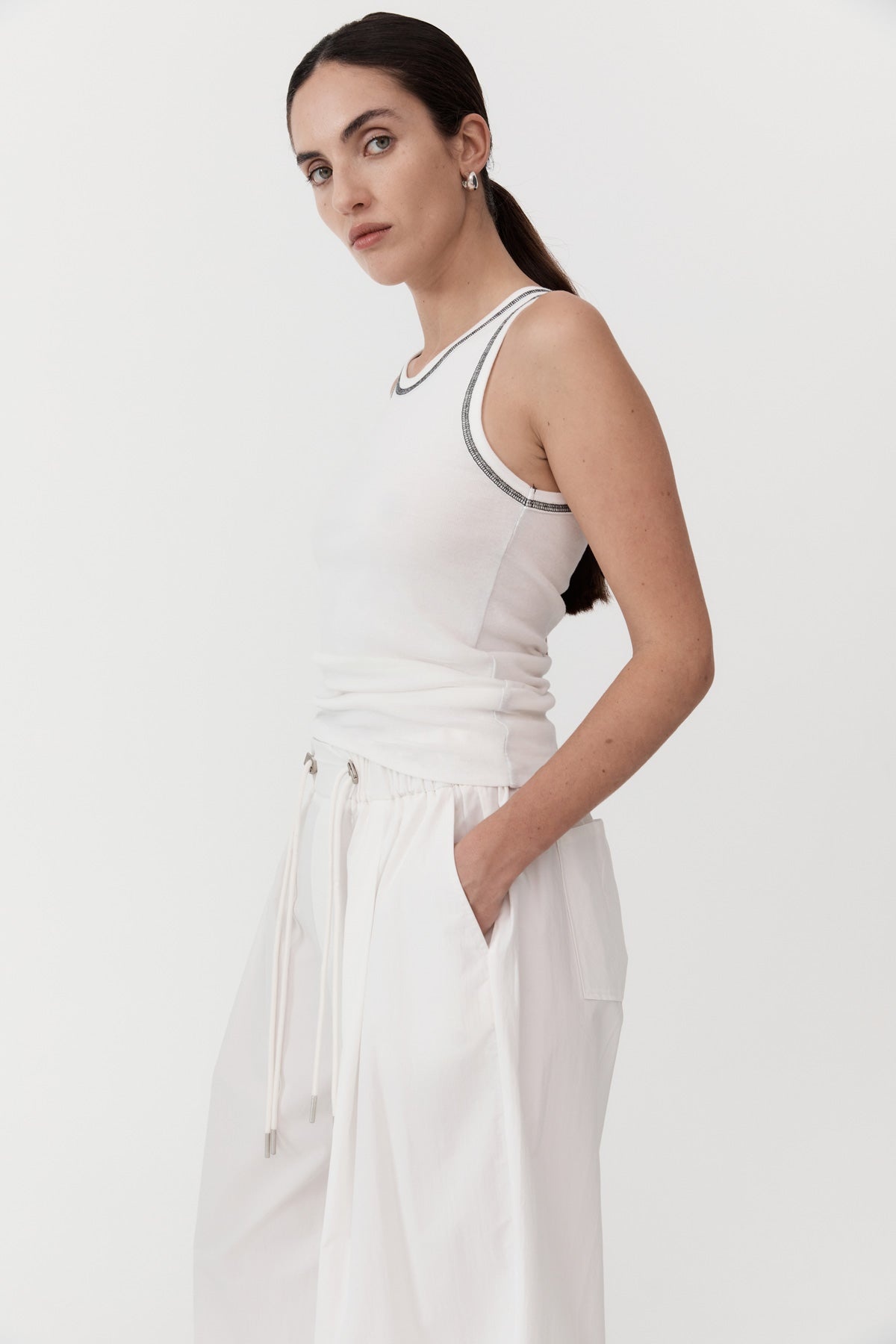 Relaxed Drawstring Pants - White - 4