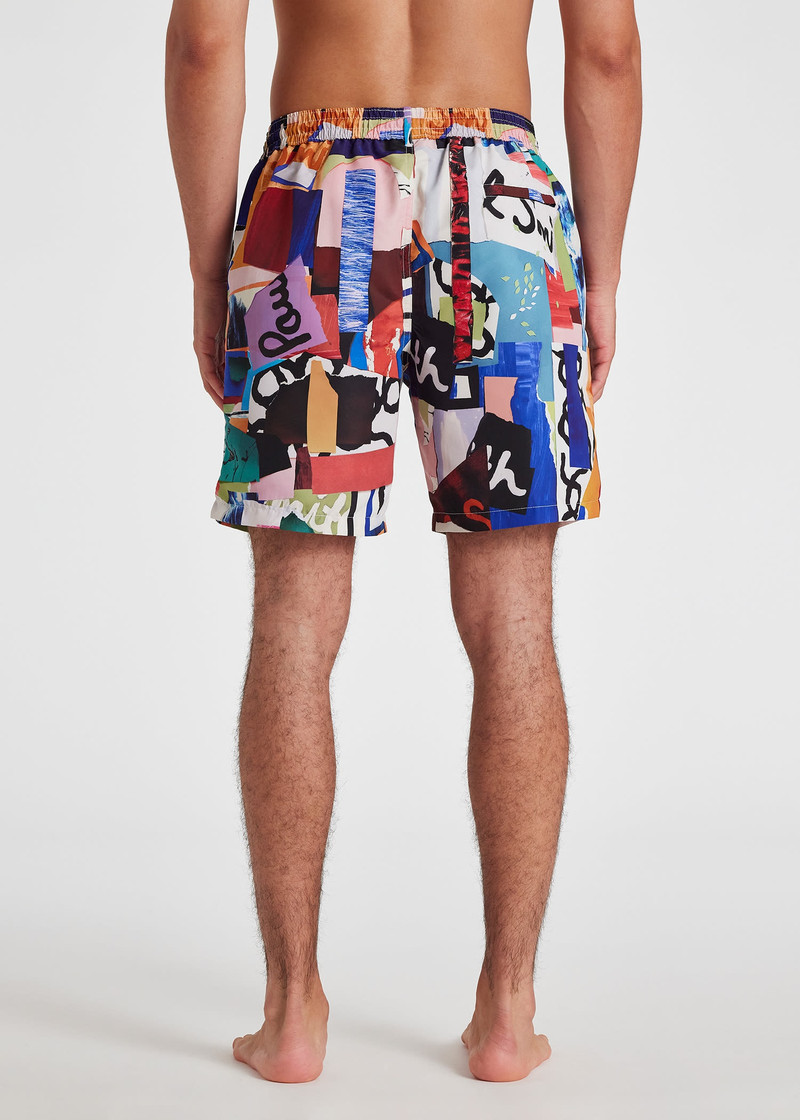 'Collage' Print Long Swim Shorts 4