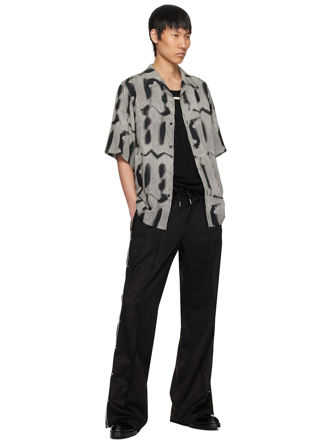 Black & Gray 'M' Sprayed Viscose Shirt - 4