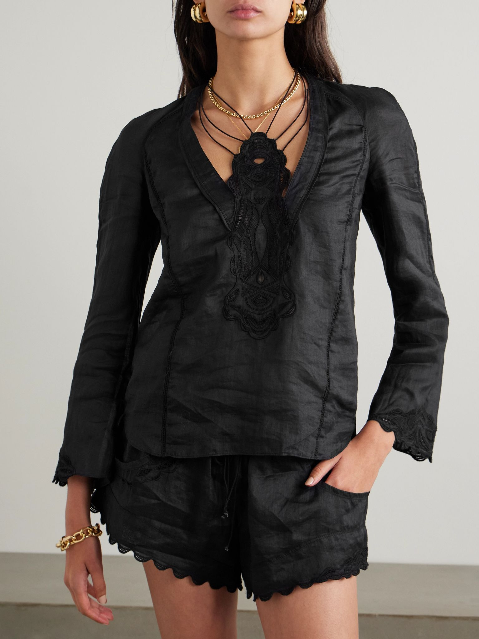 Luna broderie anglaise ramie blouse Black - 3