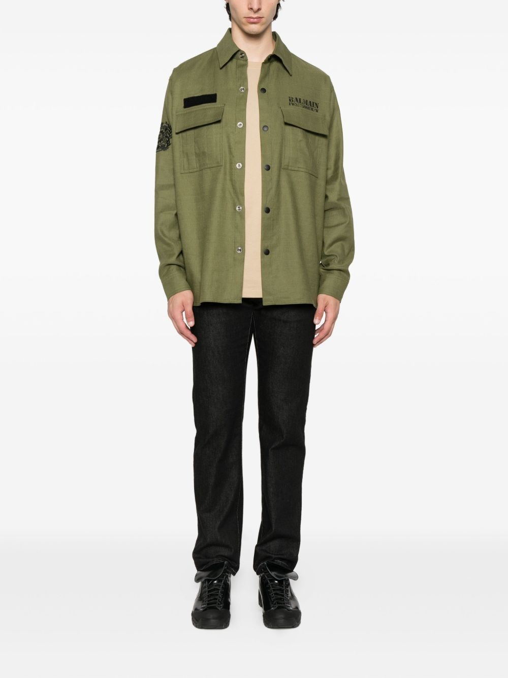 embroidered-patch pocket shirt - 2