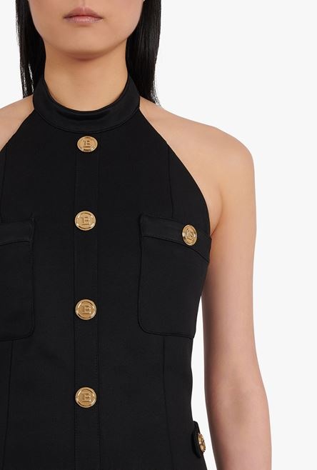 Open-back black dress with gold-tone buttons - 6