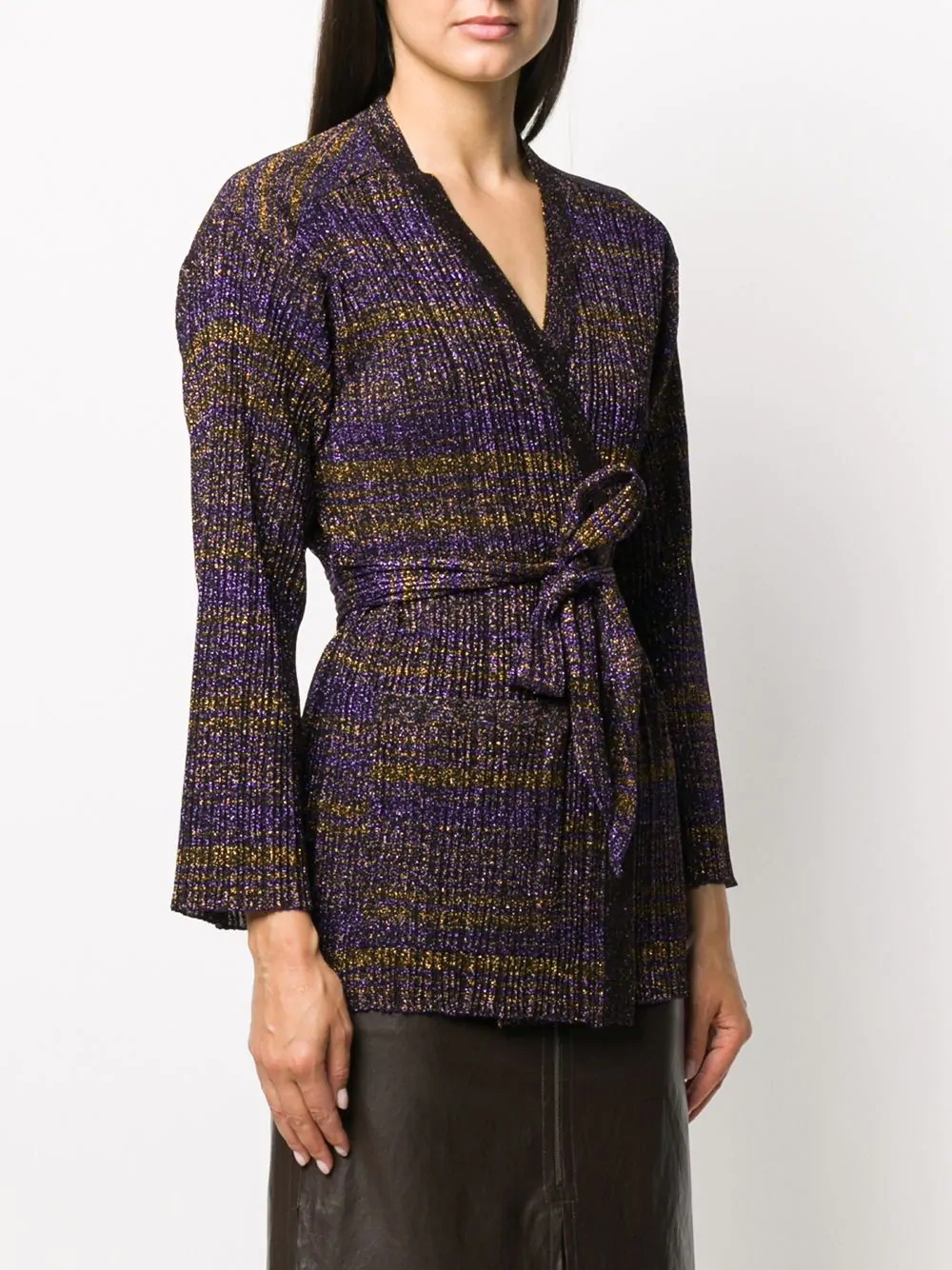 belted metallic-thread cardigan - 3