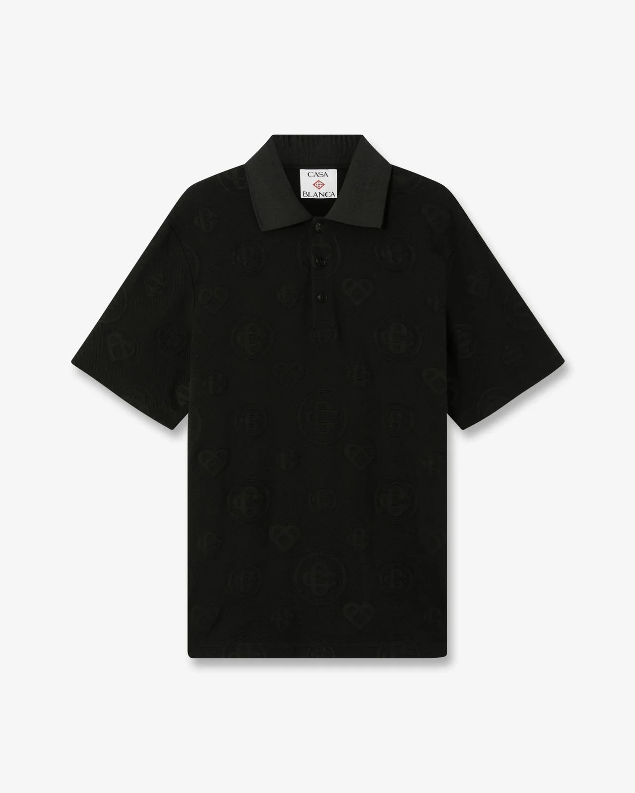 Black Applique Monogram Short Sleeve Polo Shirt | Casablanca Paris - 1