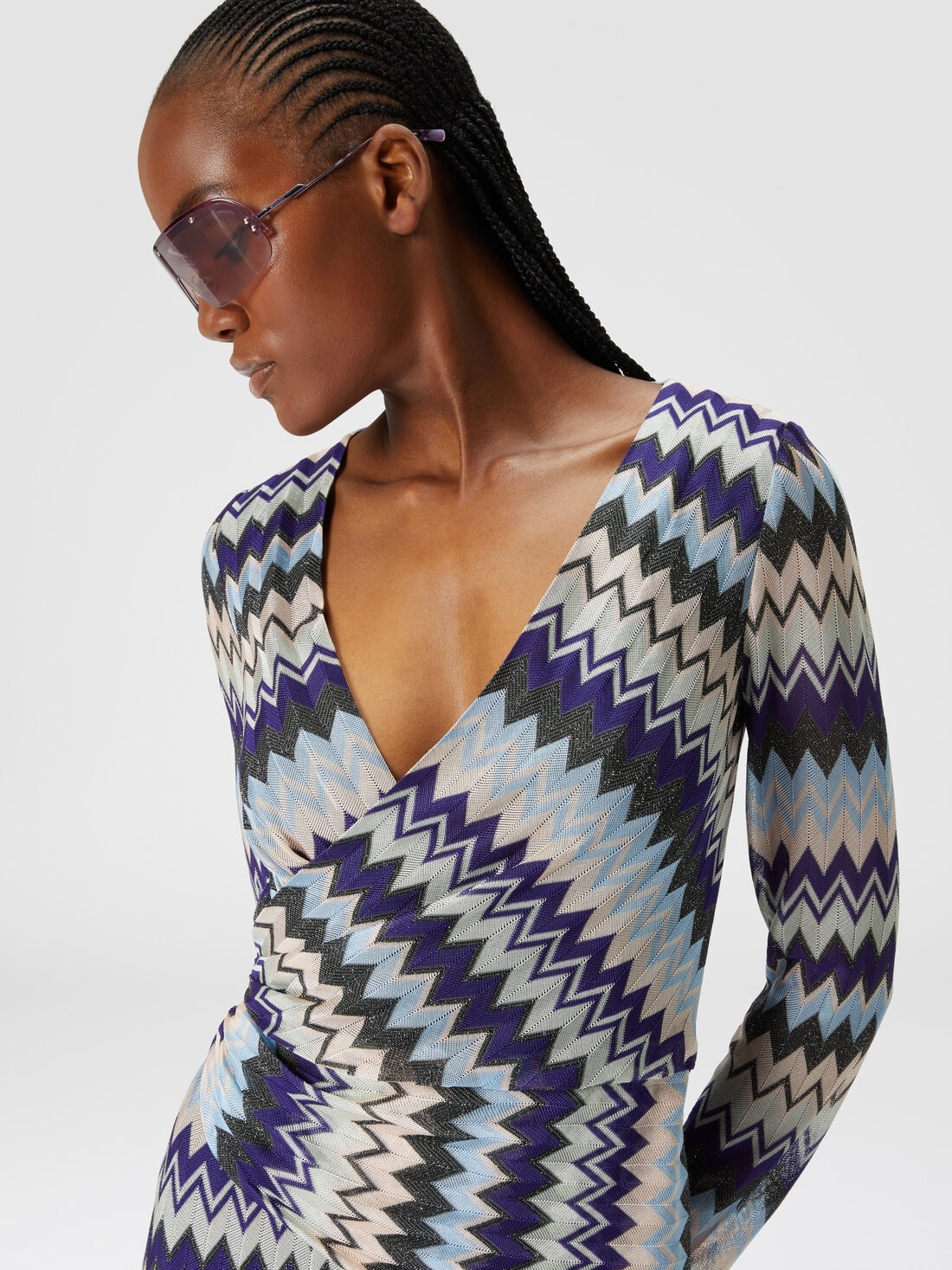 Zig zag viscose dress with V-neckline - 5