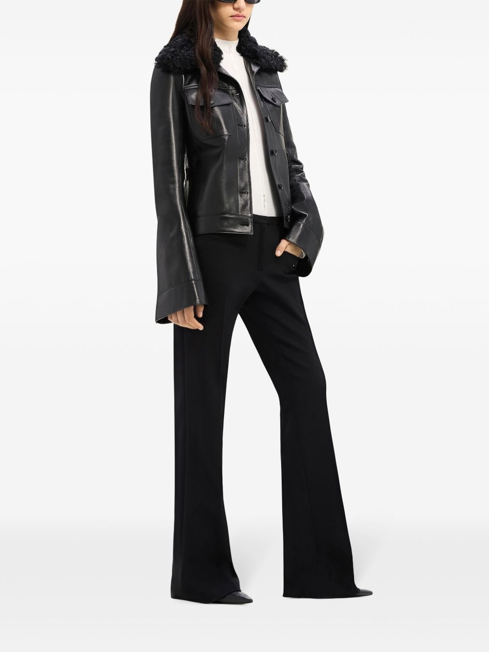shearling-collar leather jacket - 3
