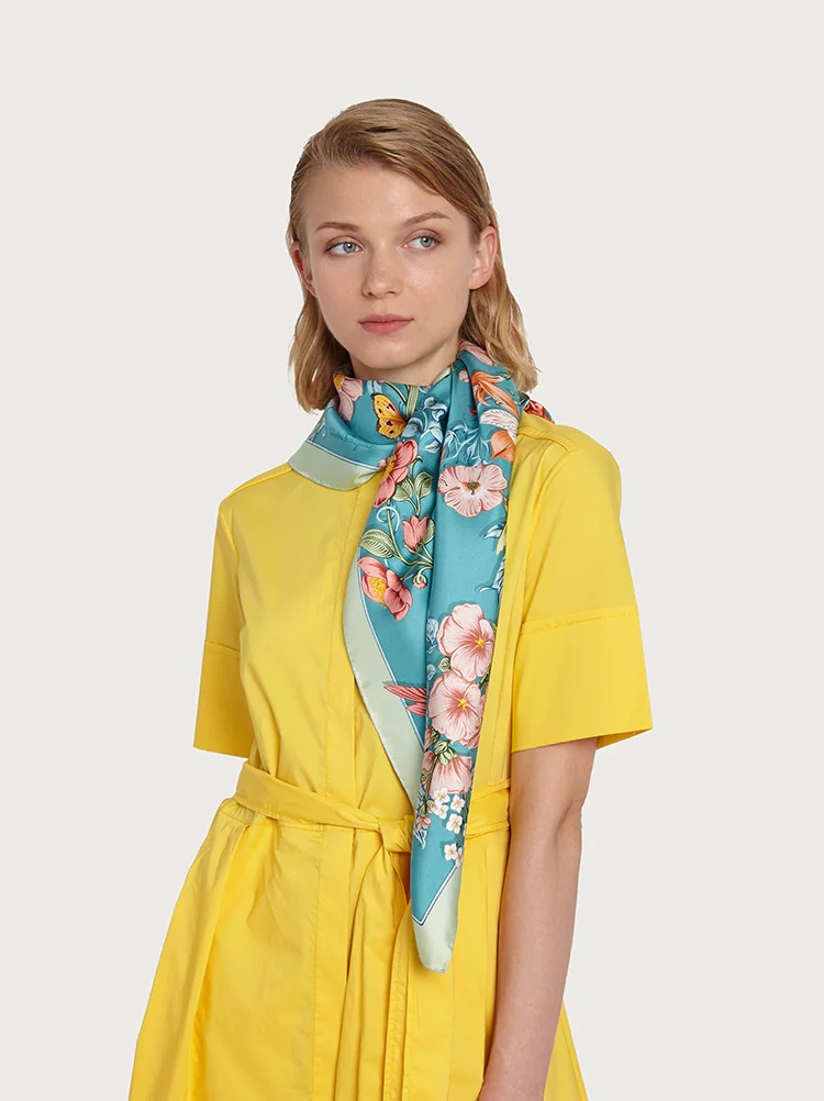 FLOWERS AND LETTERS SILK PRINT FOULARD - 3