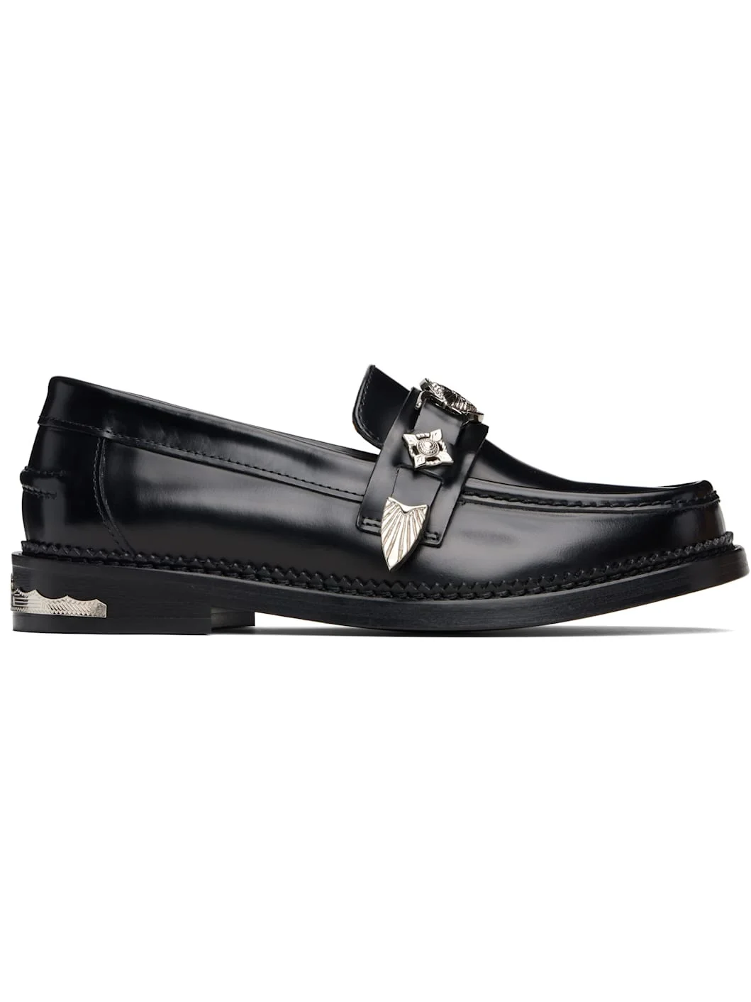 Black Polished Leather Loafers - 1
