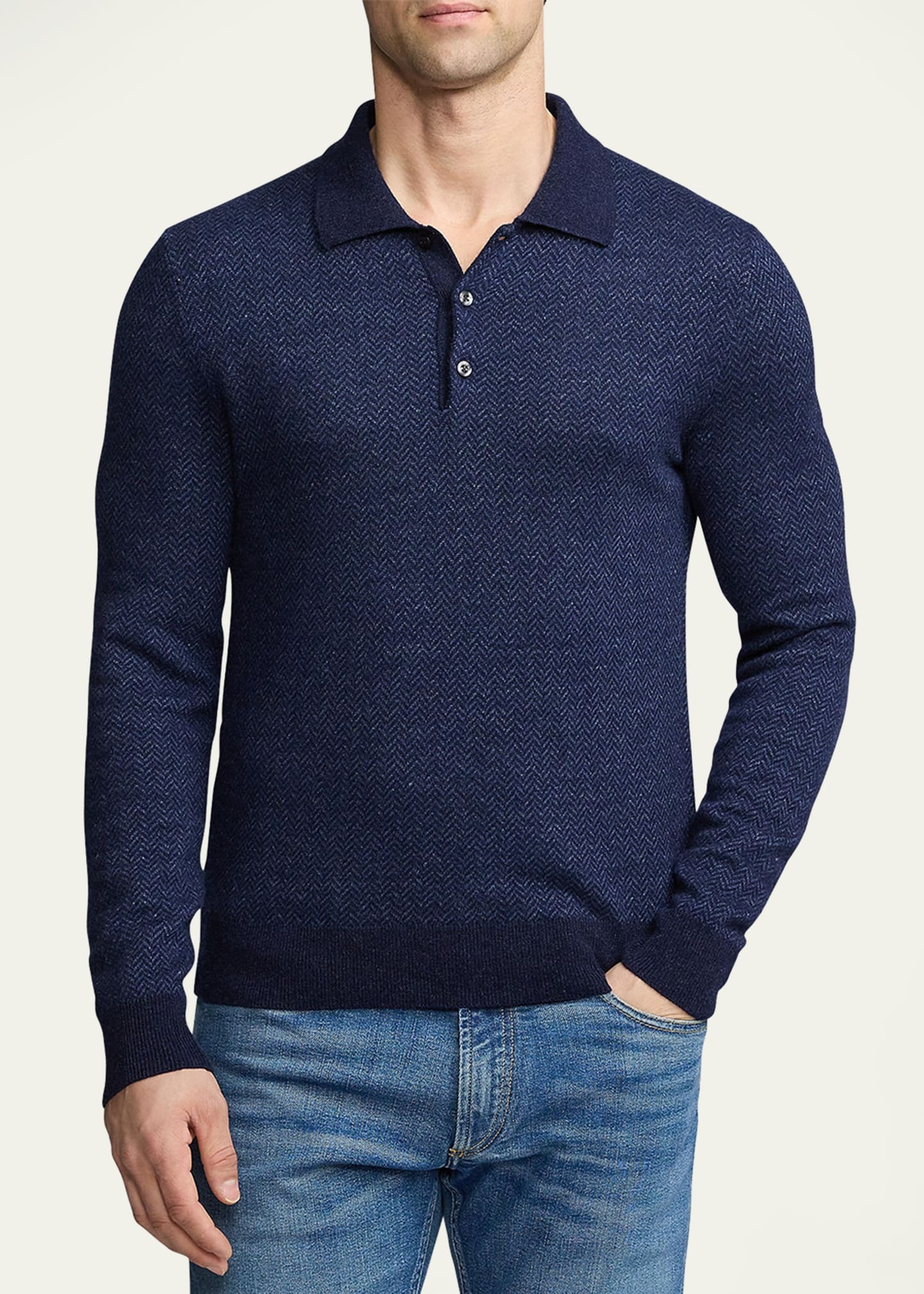 Men's Cashmere Linen Polo Sweater - 4