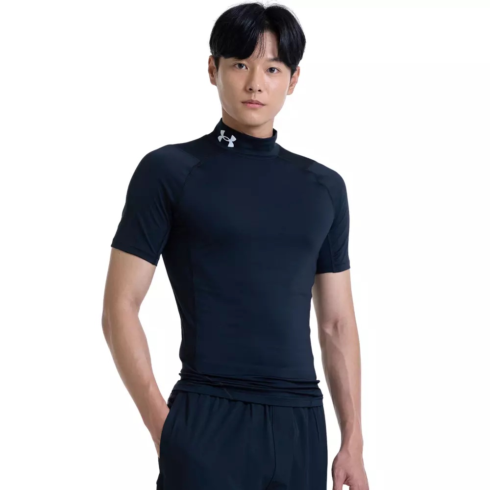 Men's HeatGear Compression Mock Short-Sleeve Shirt-Black - 3