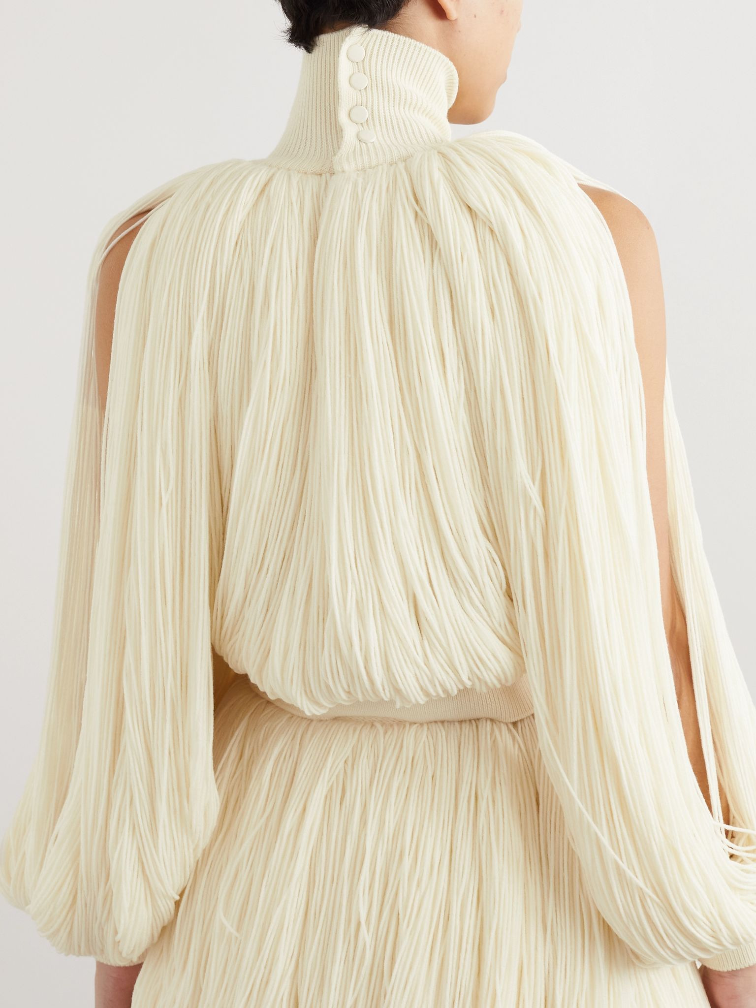Fringed wool-blend turtleneck top White - 4