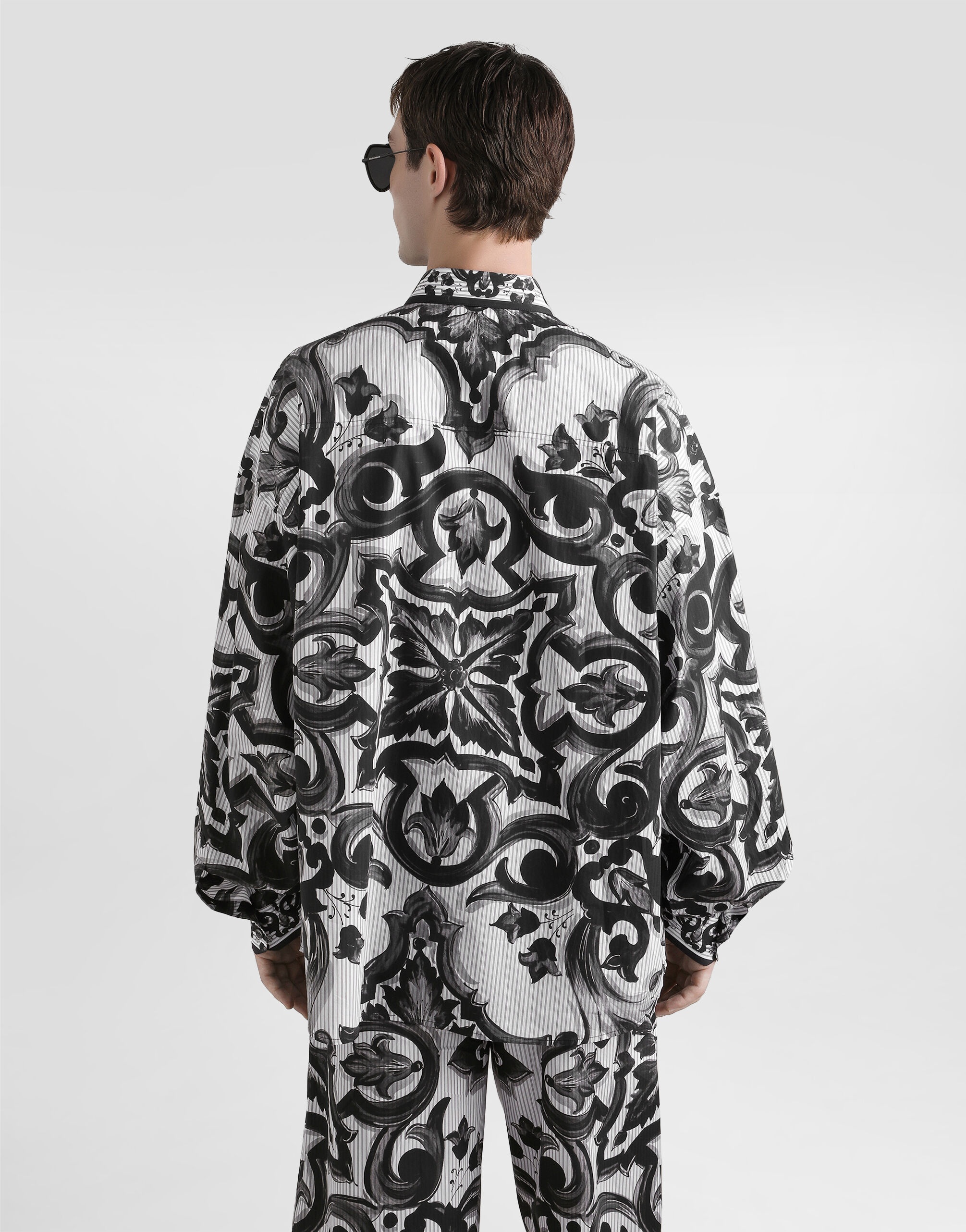 Majolica-print oversized striped popeline shirt - 5