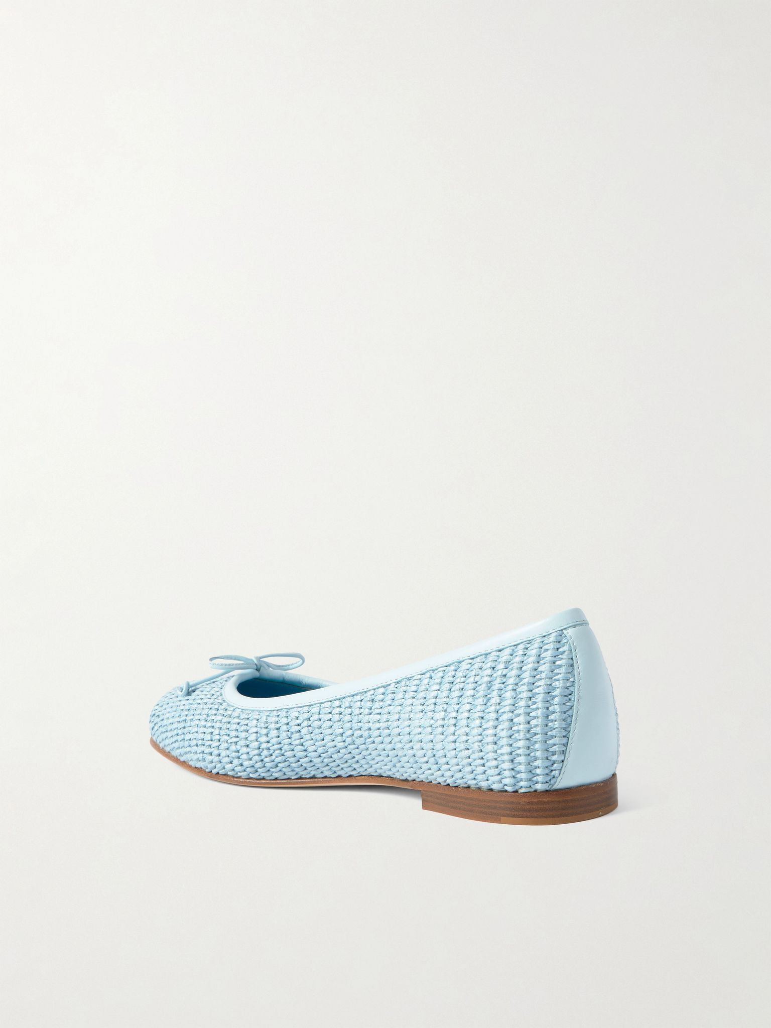 Veralli leather-trimmed raffia ballet flats Light blue - 3