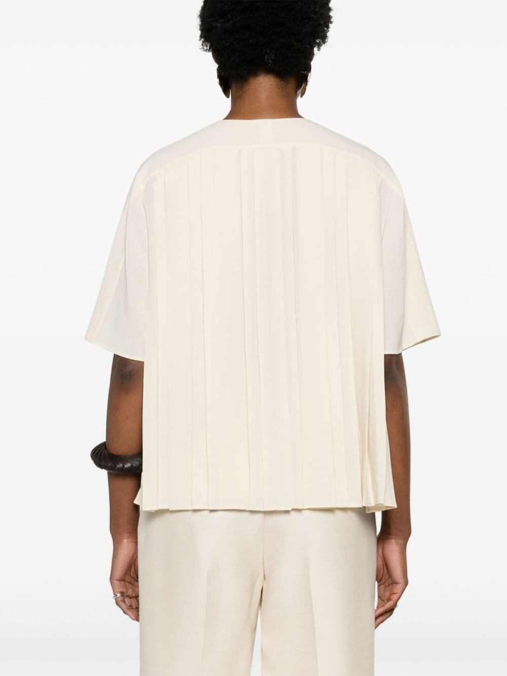 Bouloi collarless pleated blouse - 4