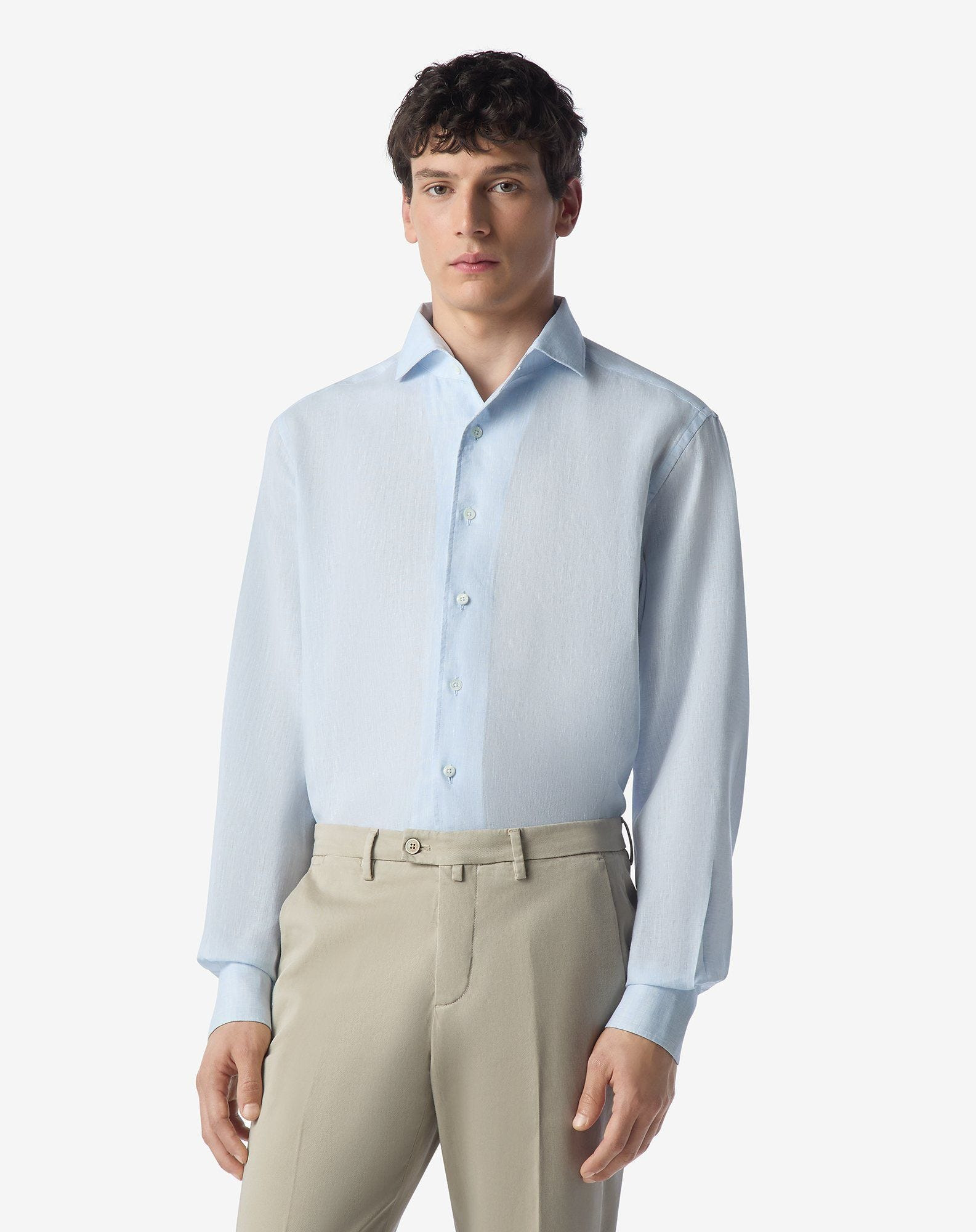 Light blue chambray linen shirt - 3