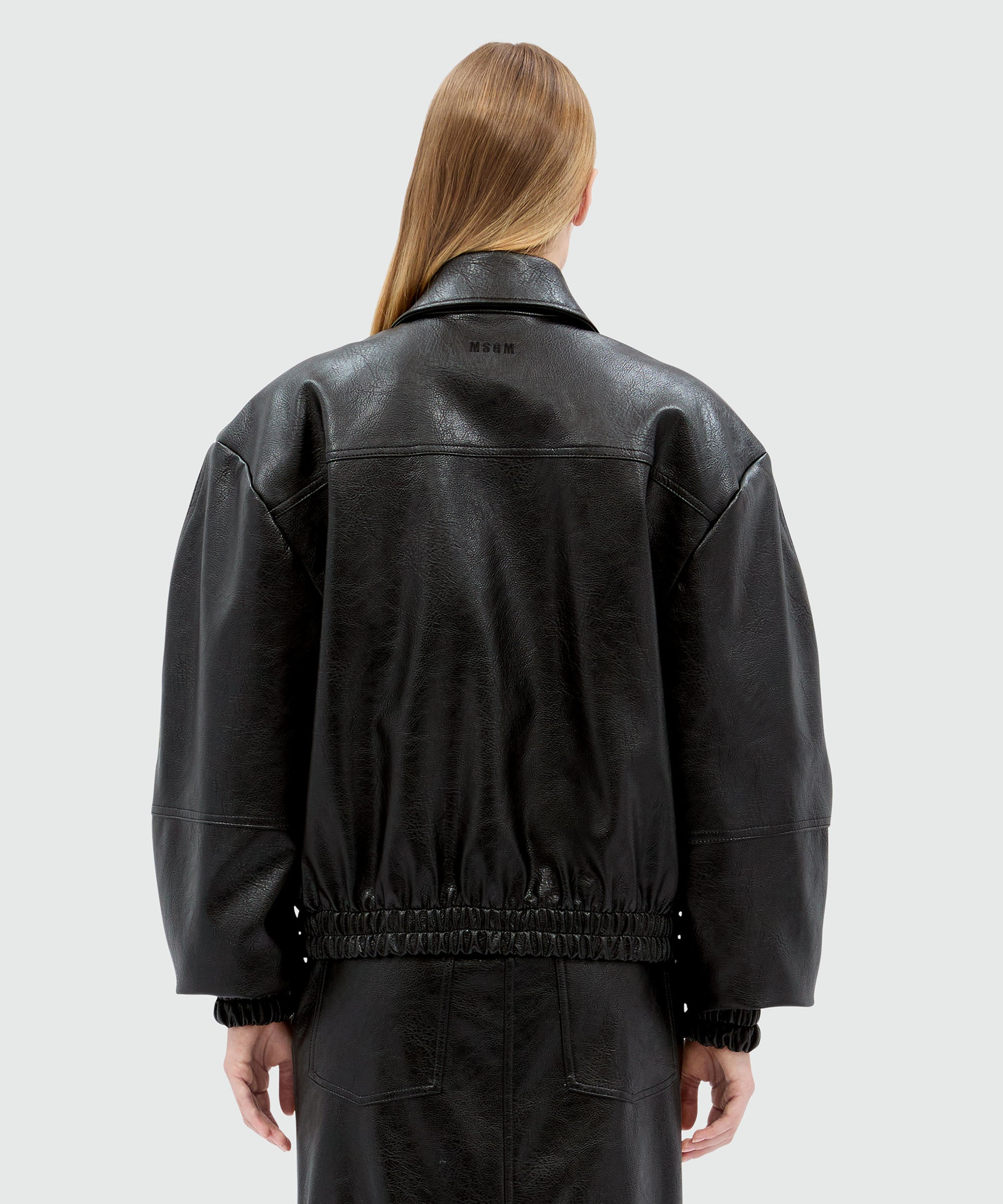 Black hammered faux leather jacket - 3