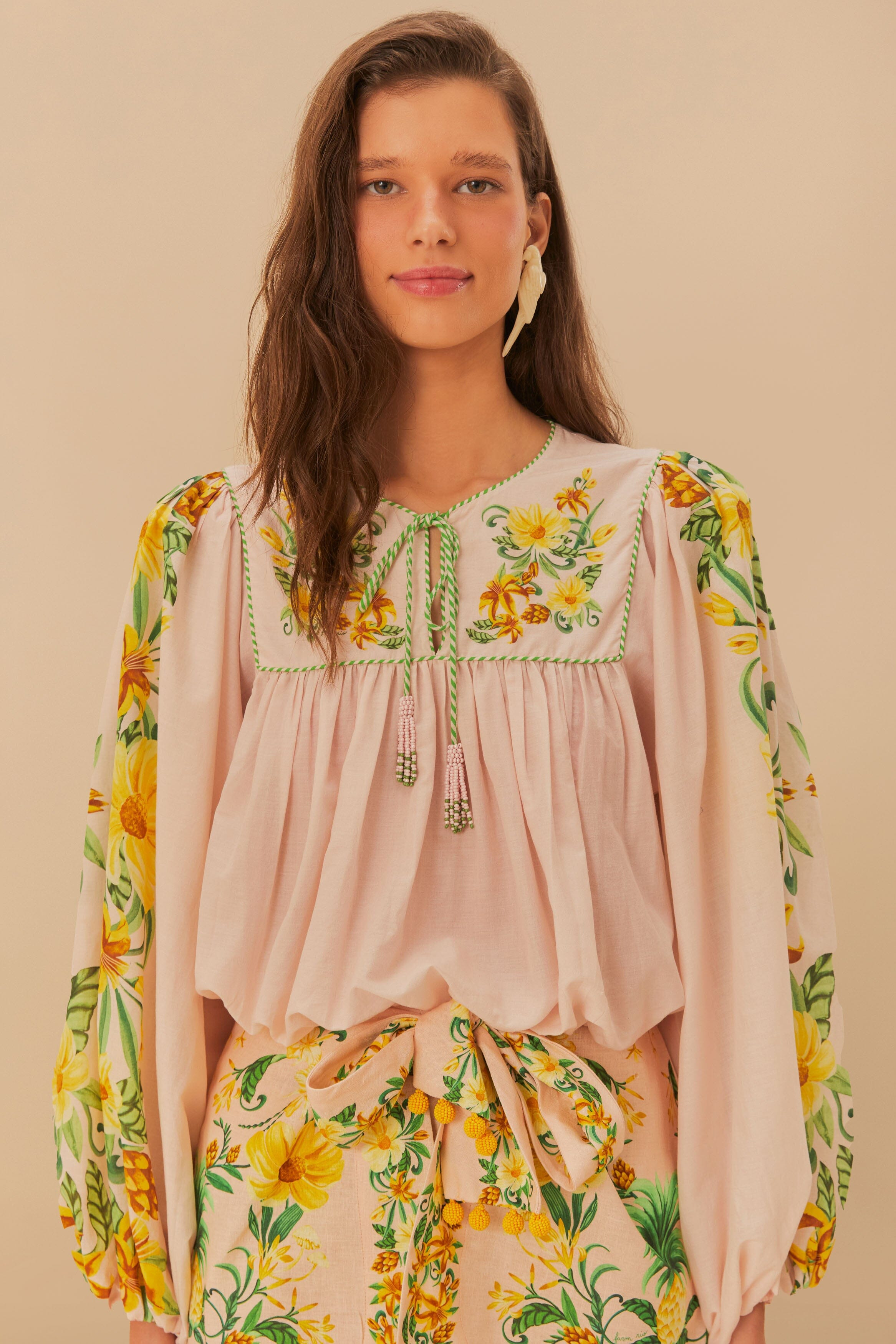 Pink Botanical Beauty Long Sleeve Blouse - 1