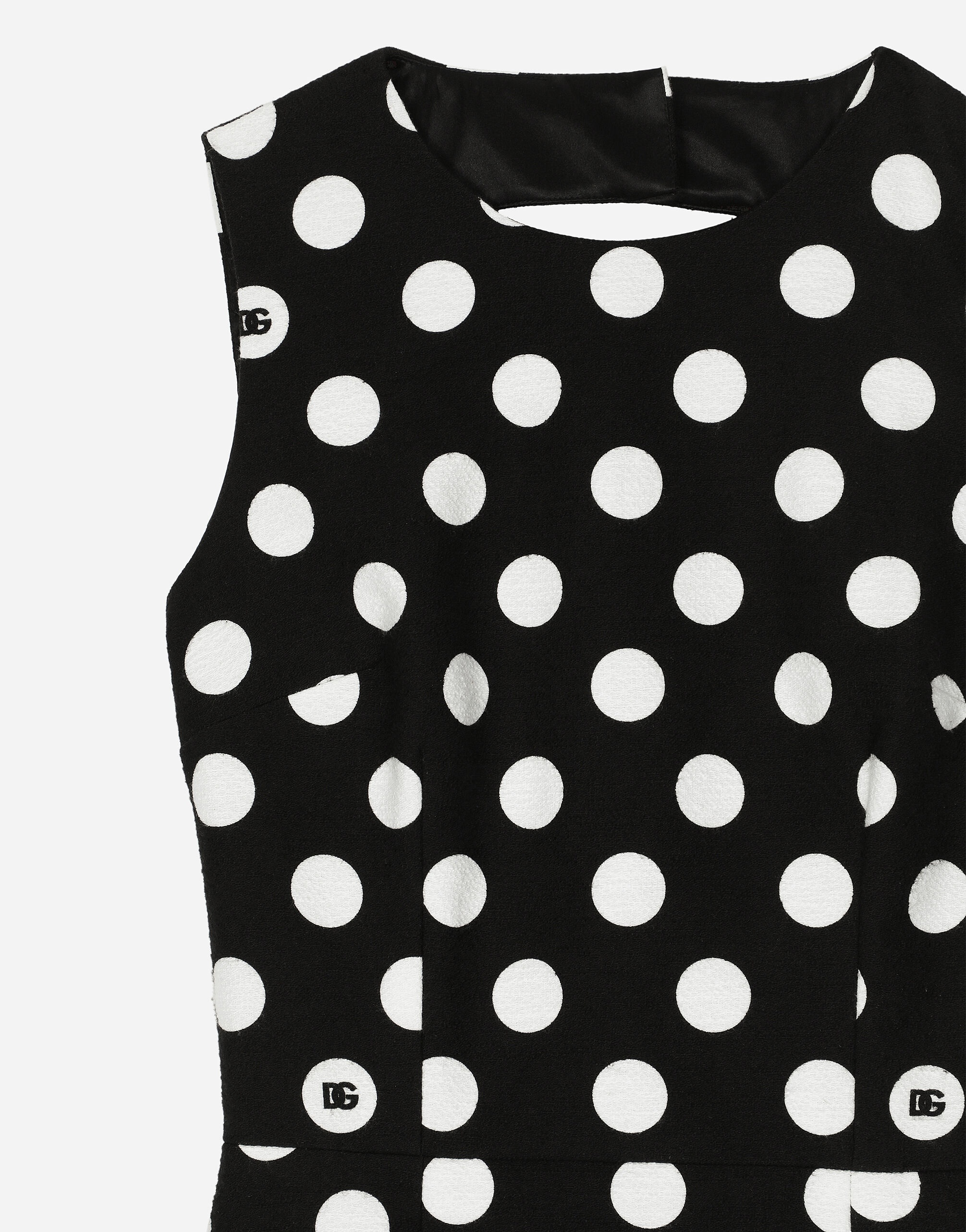 Short cotton rush-stitch brocade dress with polka-dot print - 5