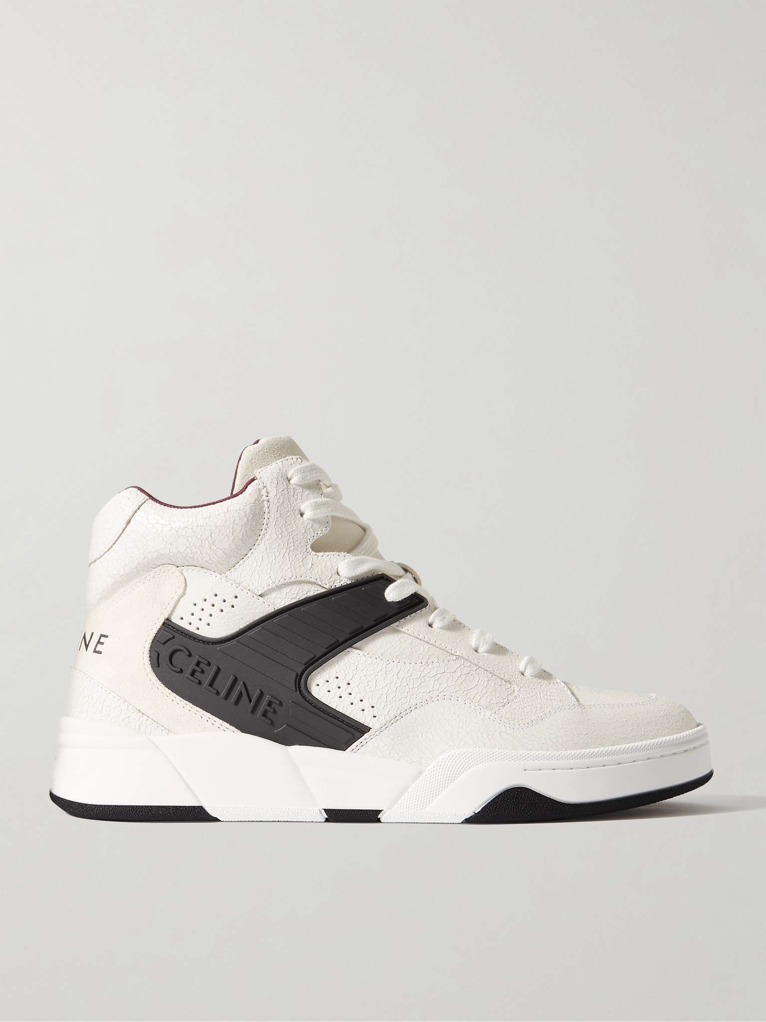 CT-06 Rubber-Trimmed Cracked-Leather High-Top Sneakers - 1