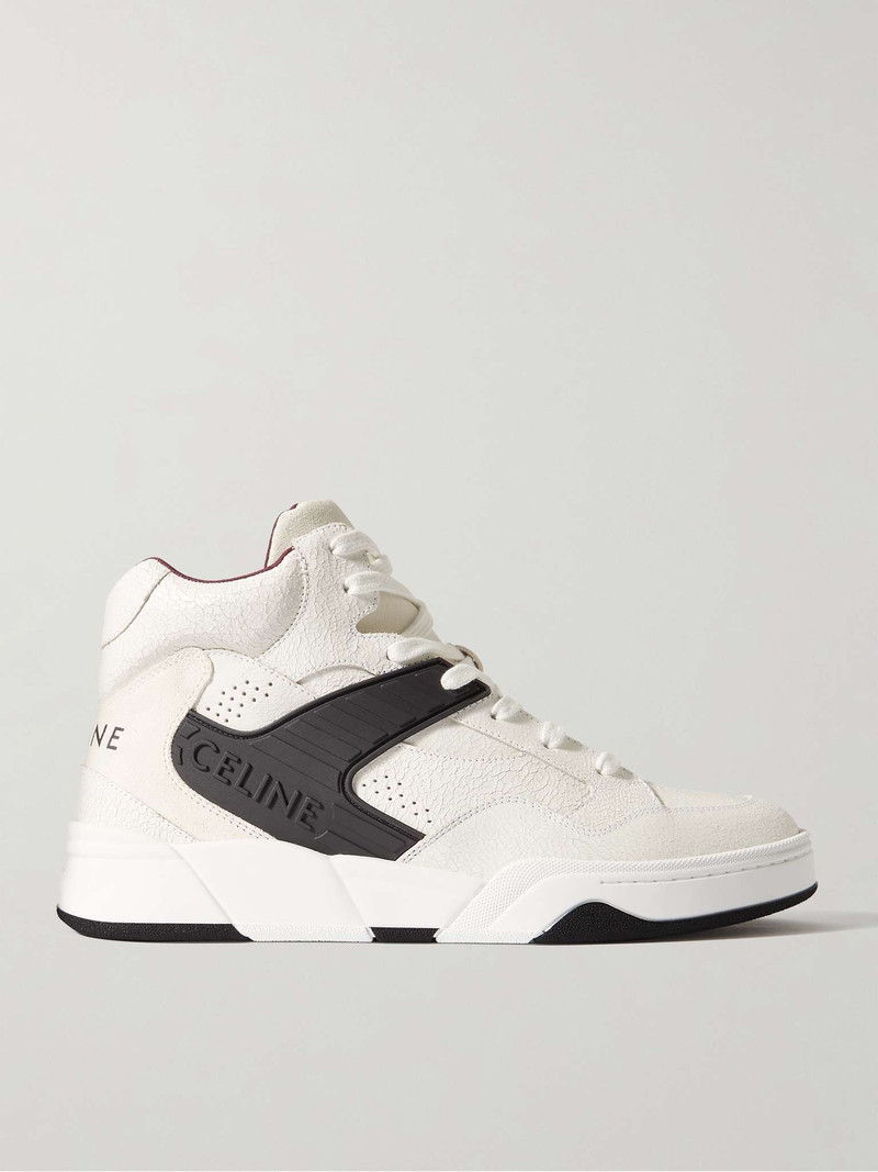 CT-06 Rubber-Trimmed Cracked-Leather High-Top Sneakers 1