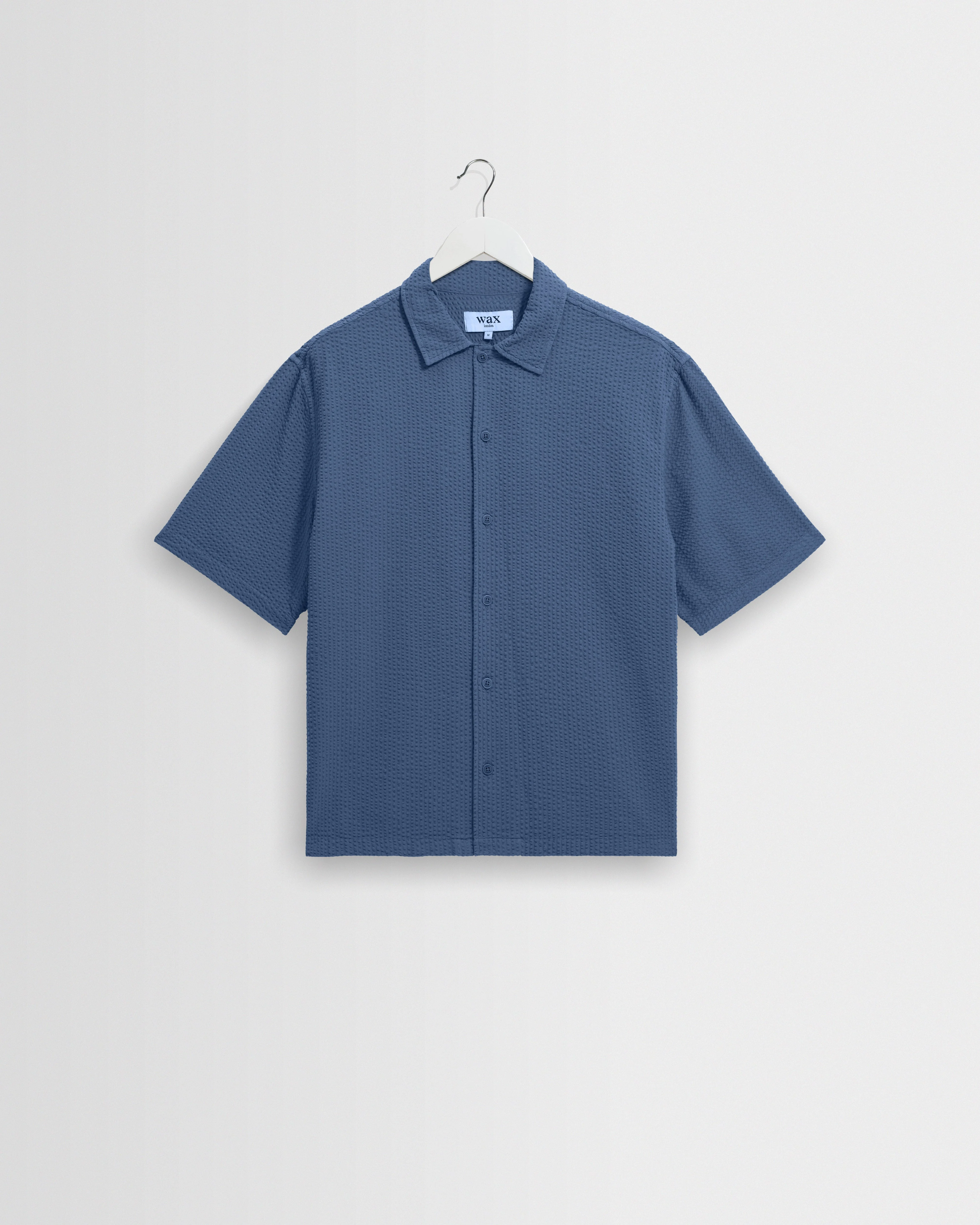 Keats - Blue Cotton Seersucker Short-Sleeve Shirt - 1