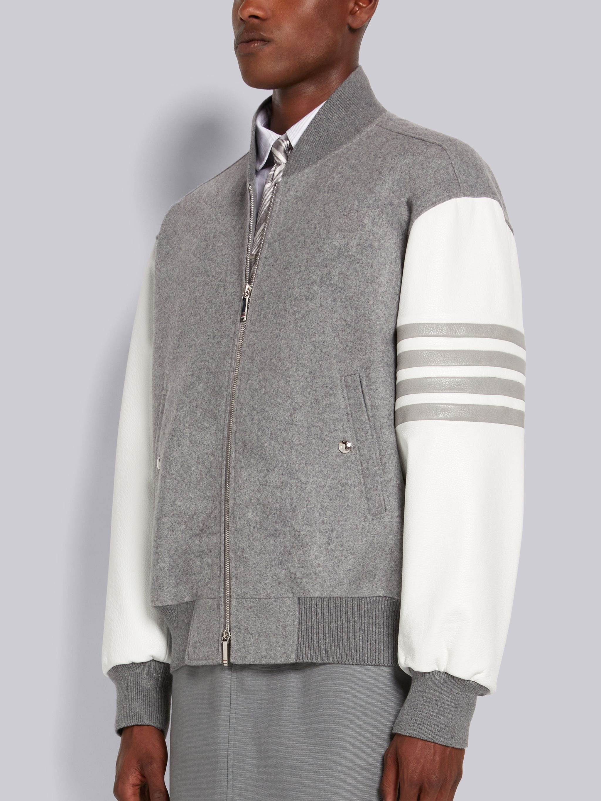 Medium Grey Melton Wool 4-Bar Oversized Blouson Jacket - 2