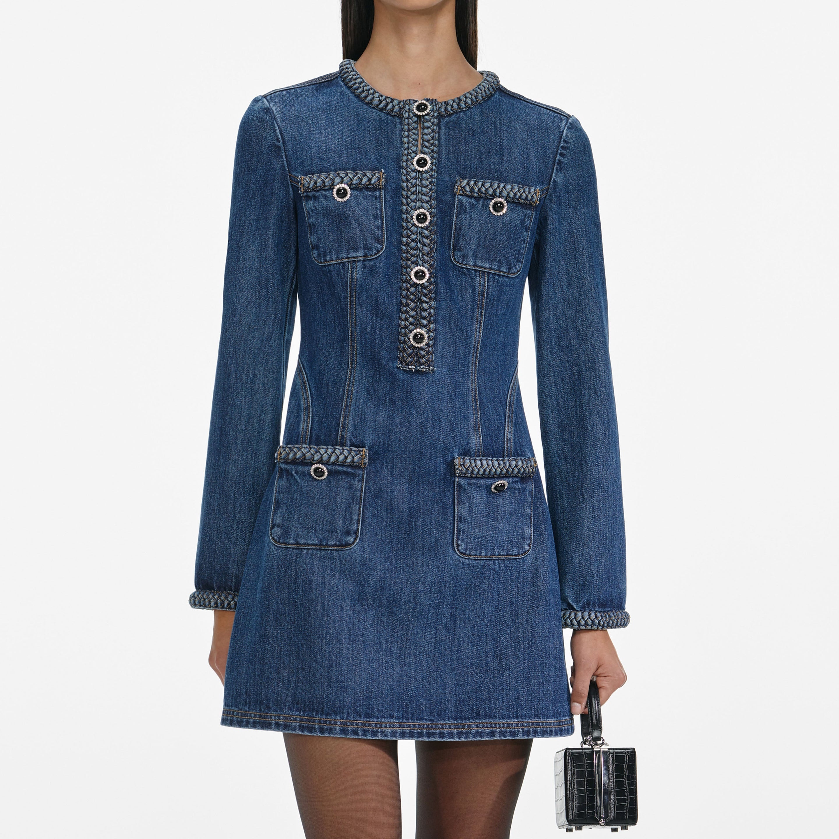 Denim Braided Mini Dress - 4