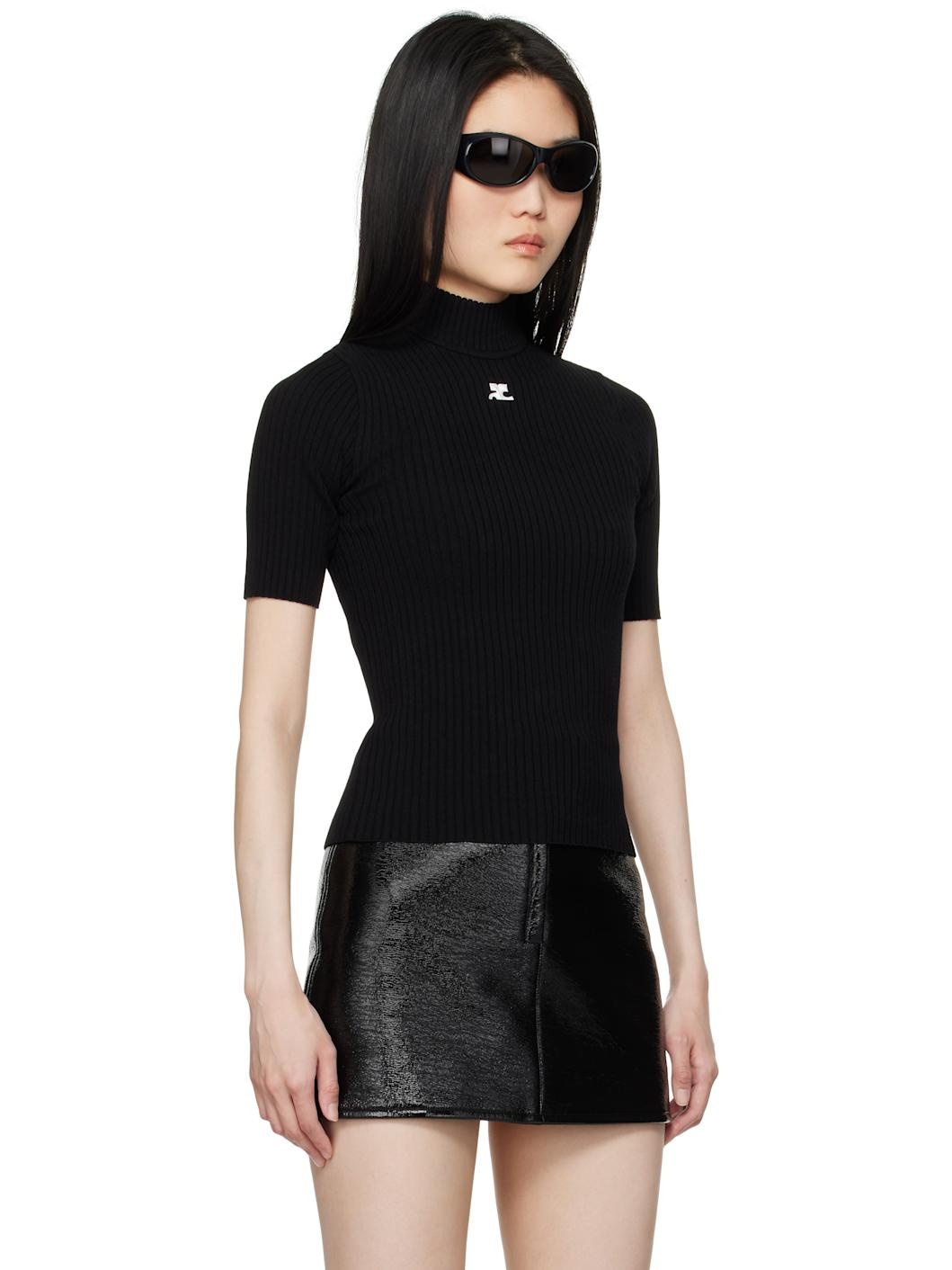 Black Reedition Short Sleeves Rib Knit Sweater - 2
